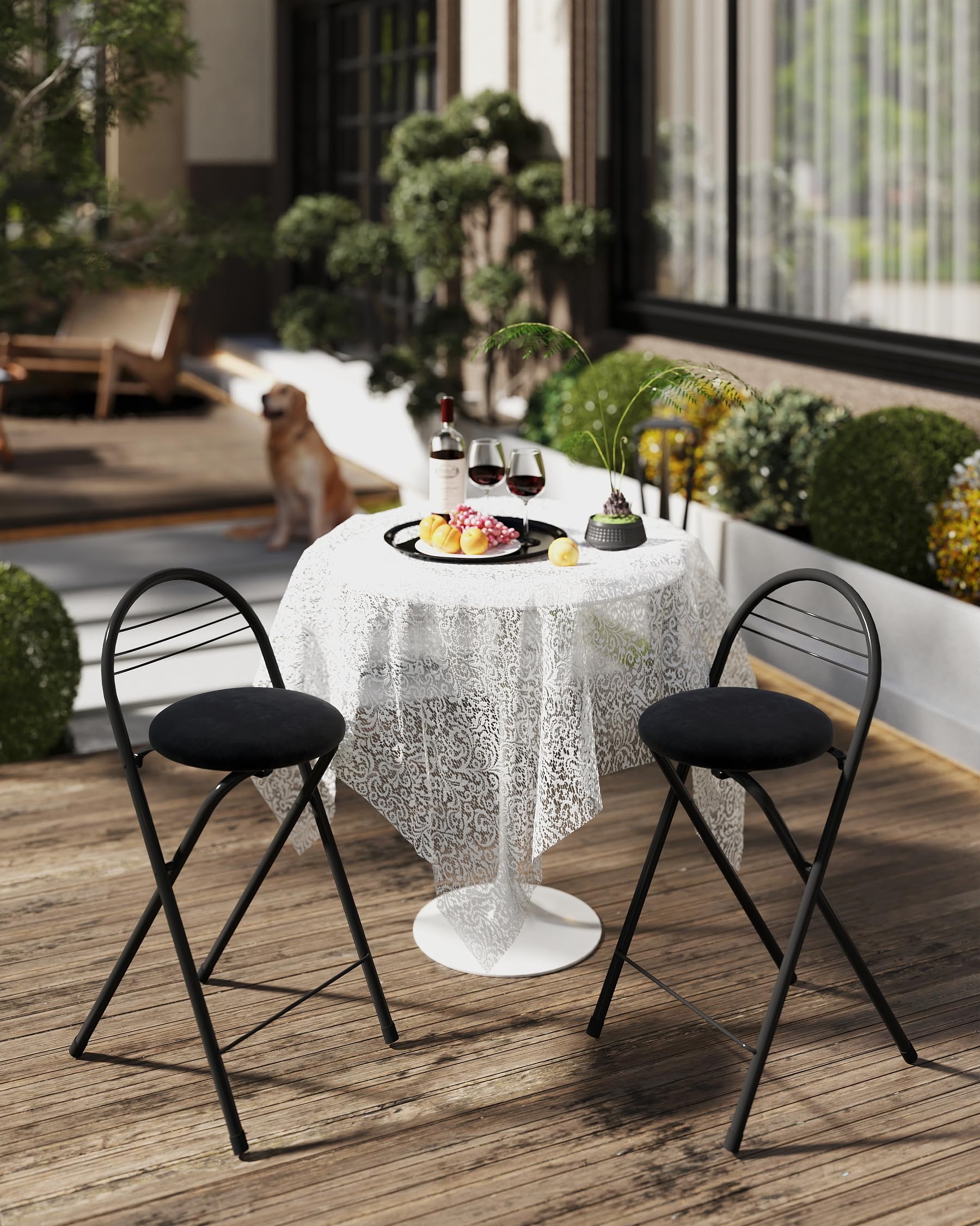 Juego de 2 Taburete Plegable de Bar con Respaldo, Asiento de Terciopelo Suave, Altura de Asiento 60cm, Silla Alta Plegable Portátil para Cocina, Desayunador, Eventos y Camping
