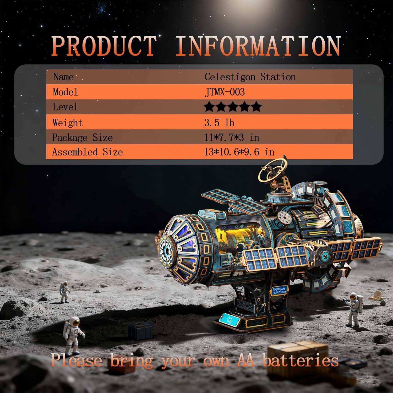 3D Wooden Puzzles for Adults - Space Station Mechanical Model Kit with Lights & Music, 511PCS Adult Wooden Puzzles, DIY Building Toy for Teens & Adults(MX-003)