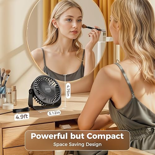 Miniatura 6 de TriPole USB Desk Fan Portable Mini Fan Powerful 3 Speeds Wind Personal Desktop Fan with 360° Head Rotation for Home Office Car Indoor Outdoor Black,