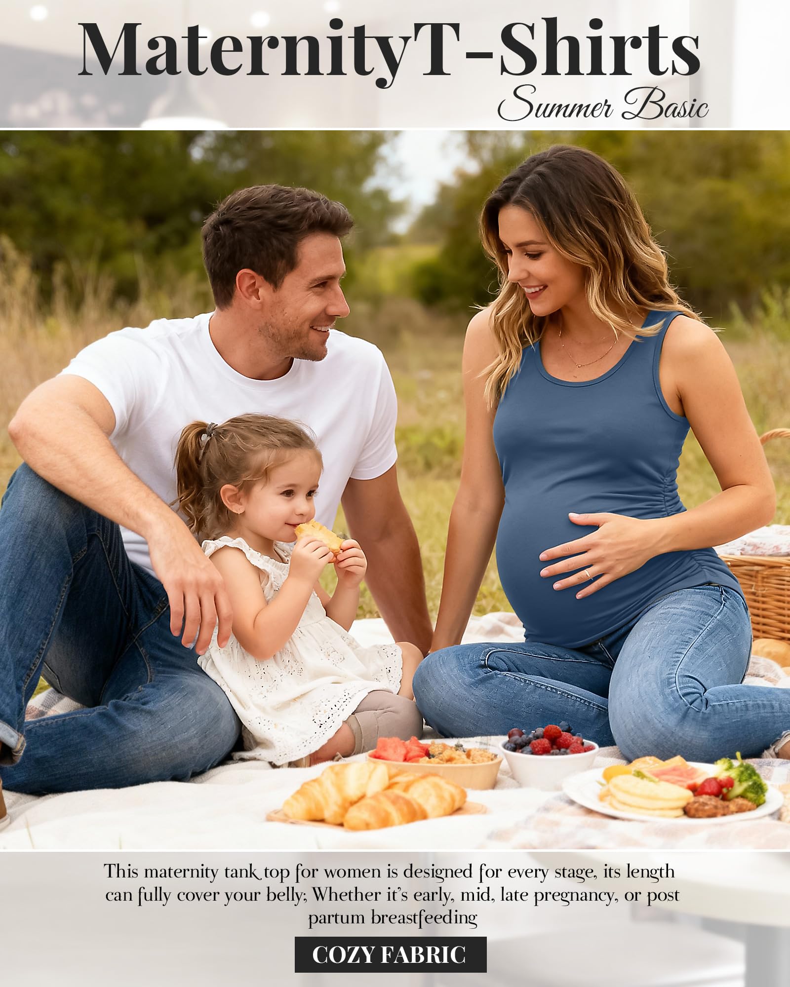 Ficerd 4er Pack Damen Maternity Tanktops Ärmellos mit Seitlicher Raffung Rundhals Casual Schwangerschaft Tops Sommer