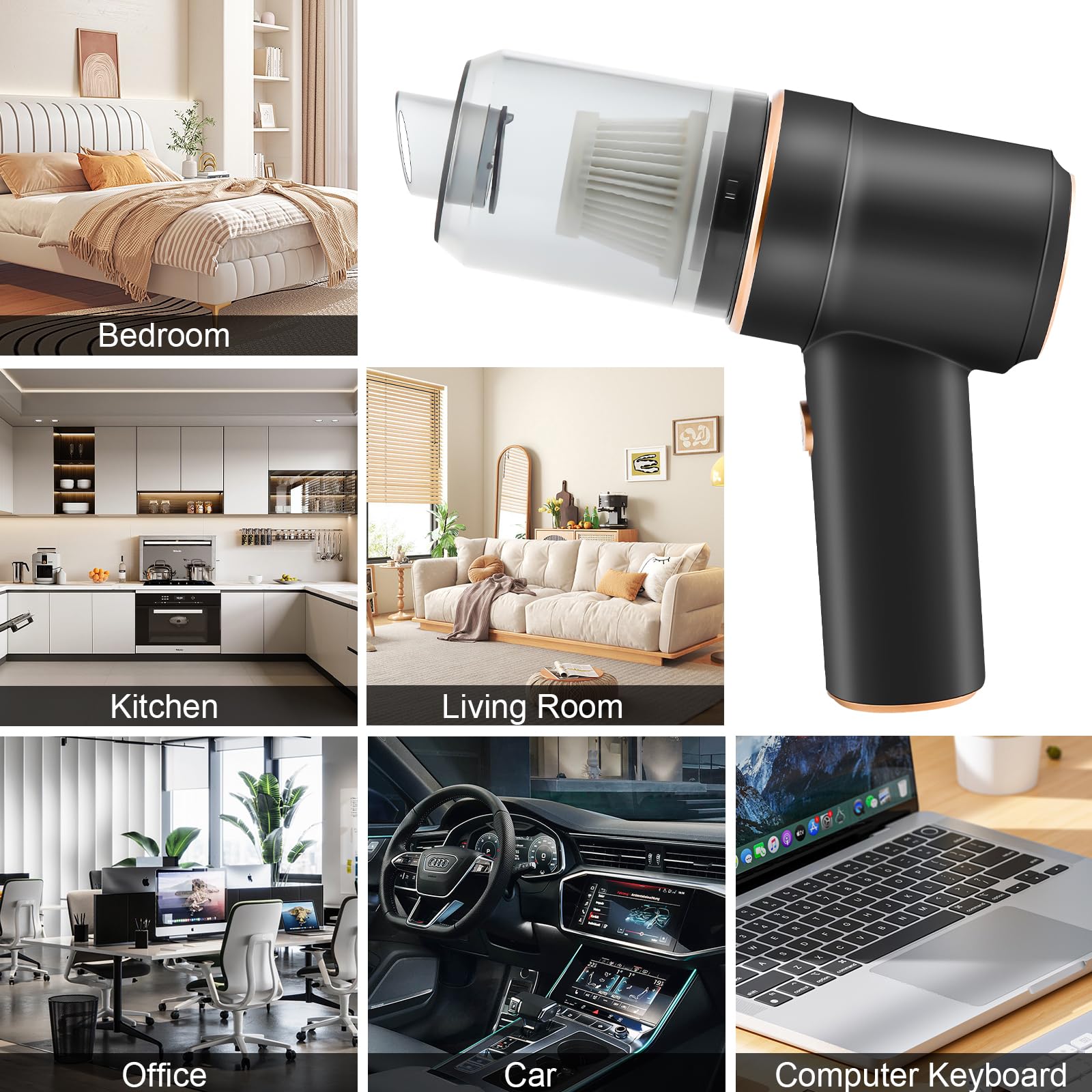 Comius Sharp Aspirador Coche, Aspiradora Sin Cable Coche, Purificador De Aire Eléctrico 3 En 1 con Cepillo De Limpieza, para Portátiles, Sofás, Coches, Equipos De Oficina (Negro)