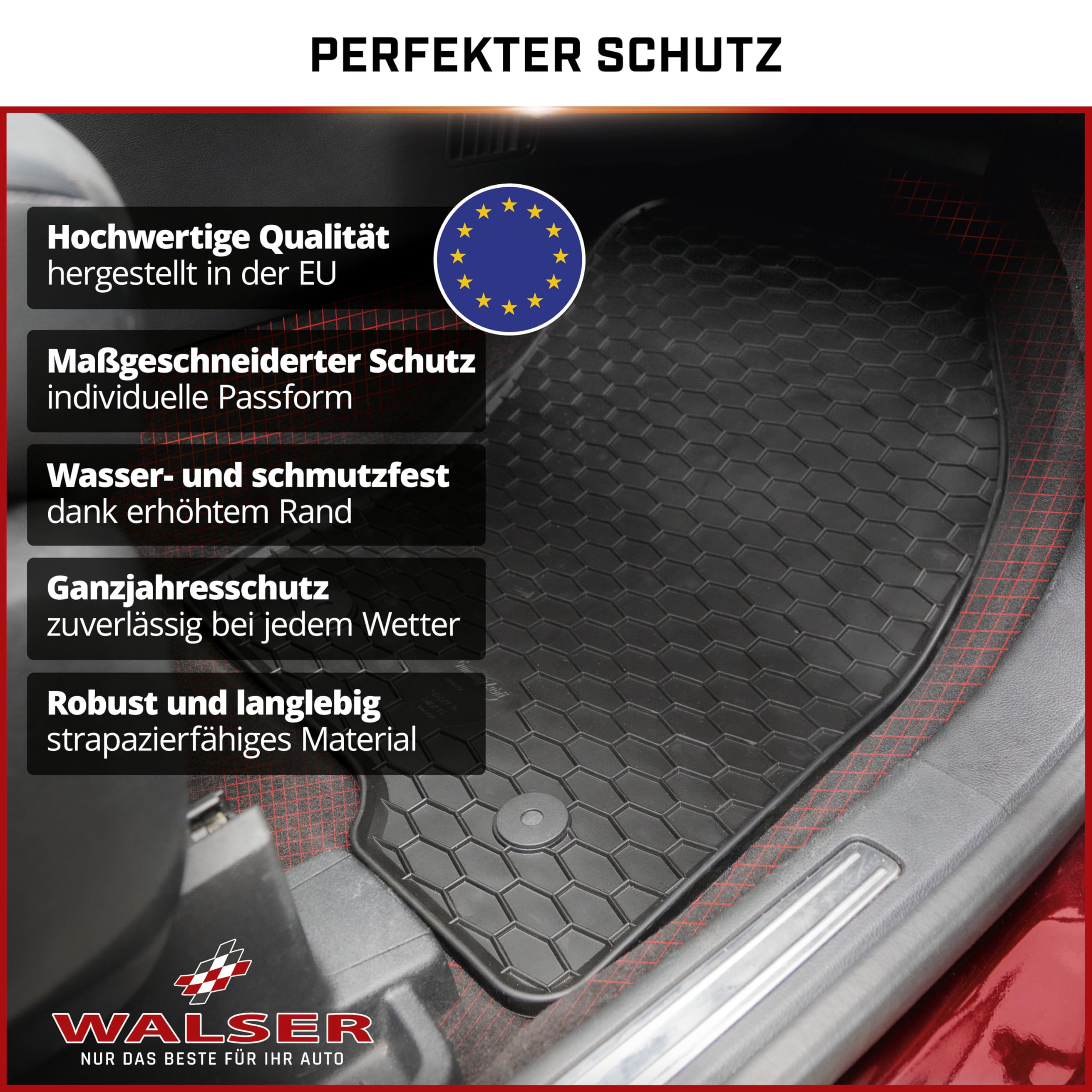 WALSER DirtGuard Gummi Fussmatten Auto für Citroen Spacetourer/Peugeot Traveller/Toyota Proace Verso,FIAT Ulysee, Opel Zafira Bus, 100% passgenaue Auto Fußmatten, Universal Fußmatte Auto