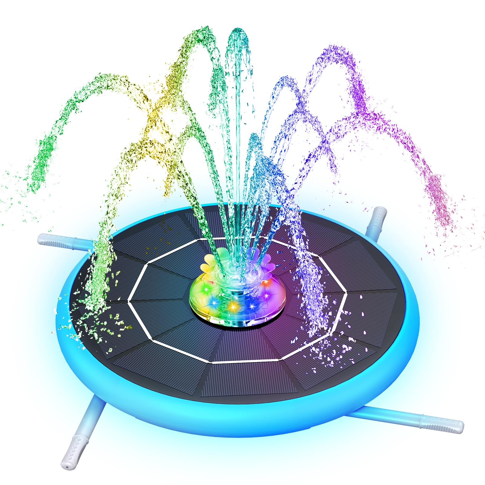 AISITIN 6,5W LED Solarbrunnen für Draussen Verbessert mit 3300mAh Akku, Solar Schwimmender Fontäne Pumpe mit Verschiedene Sprüh Effekten,mit Lichtleiste, Solar Springbrunnen für Außen für Garten,Teich