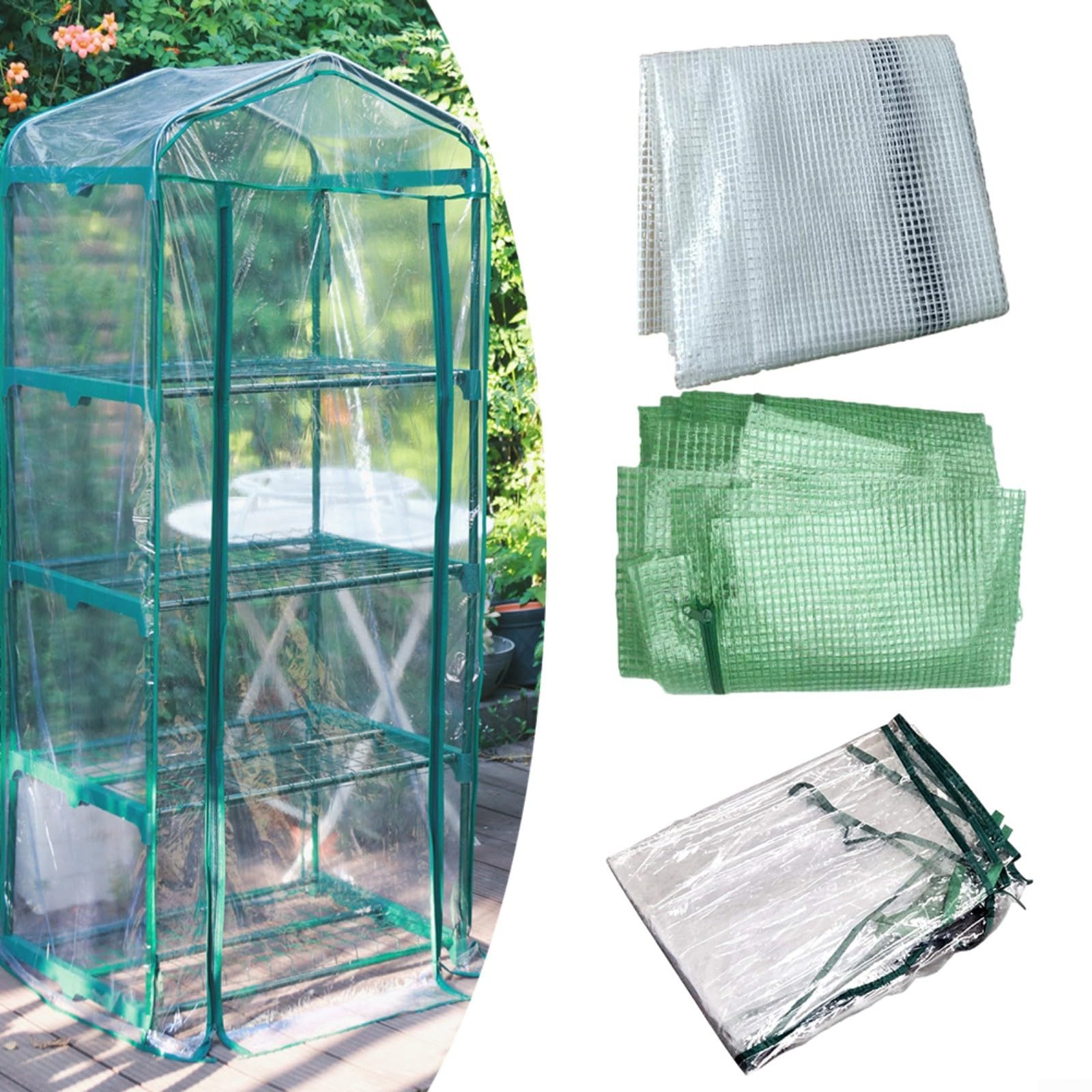 Cubierta de repuesto para invernadero de 4 niveles, invernadero interior, 69 x 49 x 158 cm, protector de plantas de PVC transparente para jardín, balcón, terraza (blanco)