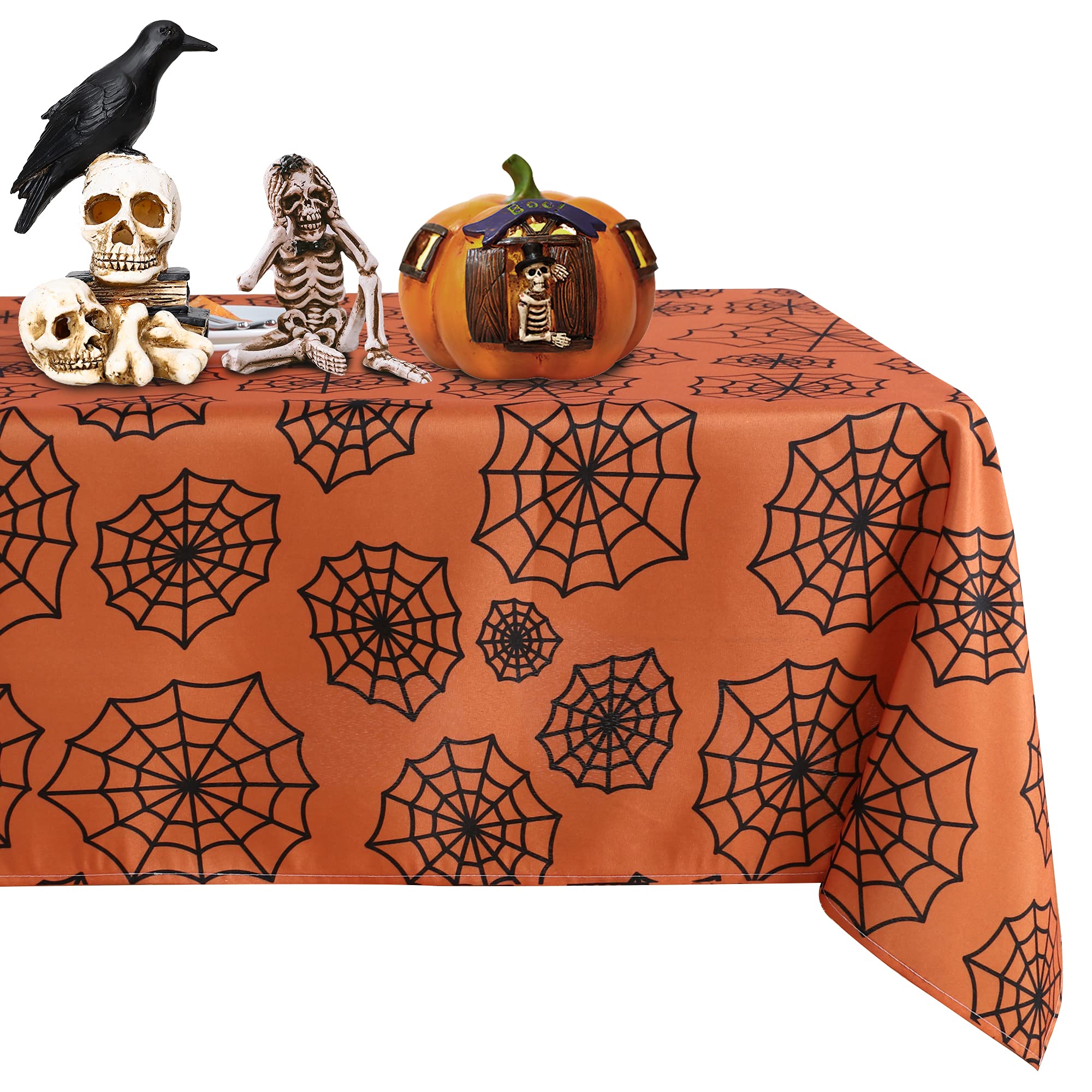 LUSHVIDA Halloween Rectangle Tablecloth - Spider Web Pattern Table Cloth Washable Wrinkle Resistant Decorative Table Cover for Holiday Dinner Party, Banquet, Dining Table, 60x84 Inch, 130 GSM