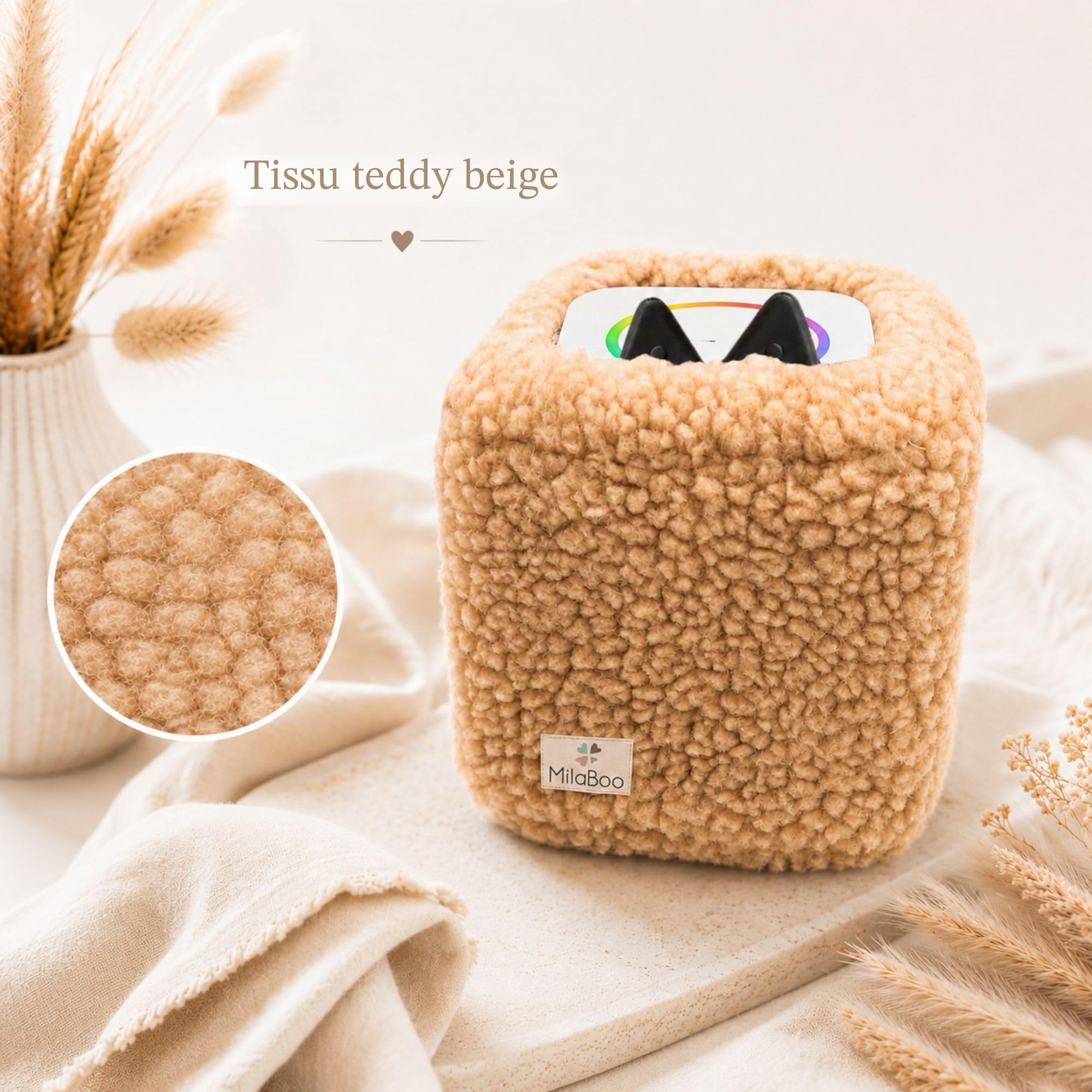 Milaboo Housse en peluche de qualité supérieure pour Toniebox 1 et 2, fabriquée à la main en Allemagne, avec tissu en peluche doux, housse de protection et manipulation facile (beige)