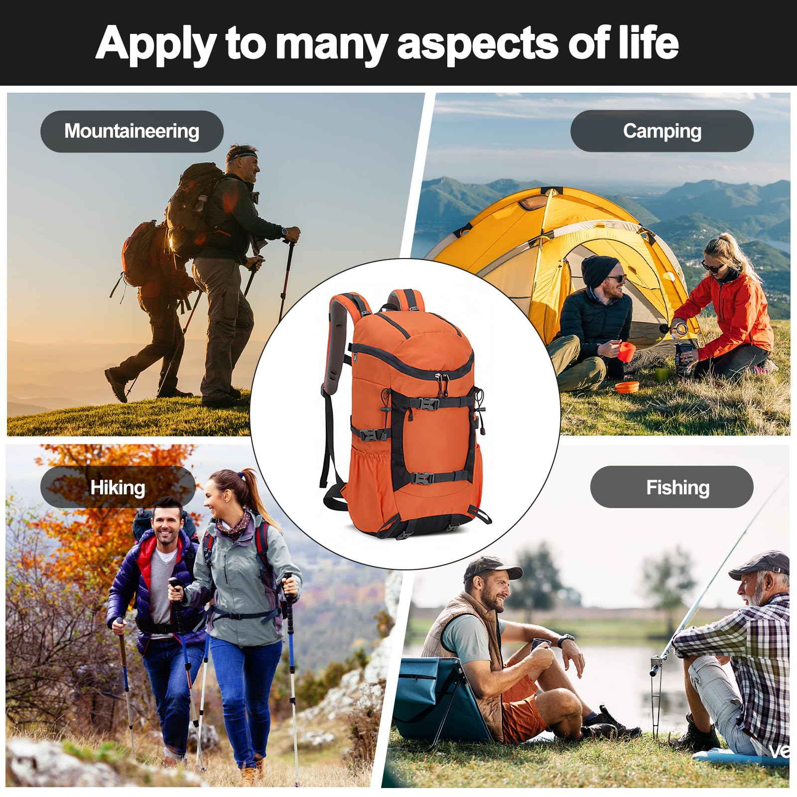 Wanderrucksack 40L, Wanderrucksack Herren Damen mit Regenhülle Wasserdichter Rucksack mit Rückenbelüftung und Netzrücken Trekkingrucksack für Radfahren,Bergsteigen und Reisen