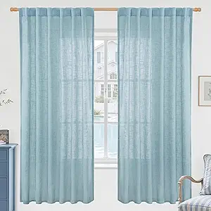 LAMIT Stone Blue 72 inch Linen Curtains for Living Room 2 Panels, Linen Textured Light Filtering Semi Sheer Back Tab and Rod Pocket Panels for Bedroom/Farmhouse, 52 x 72 Inch