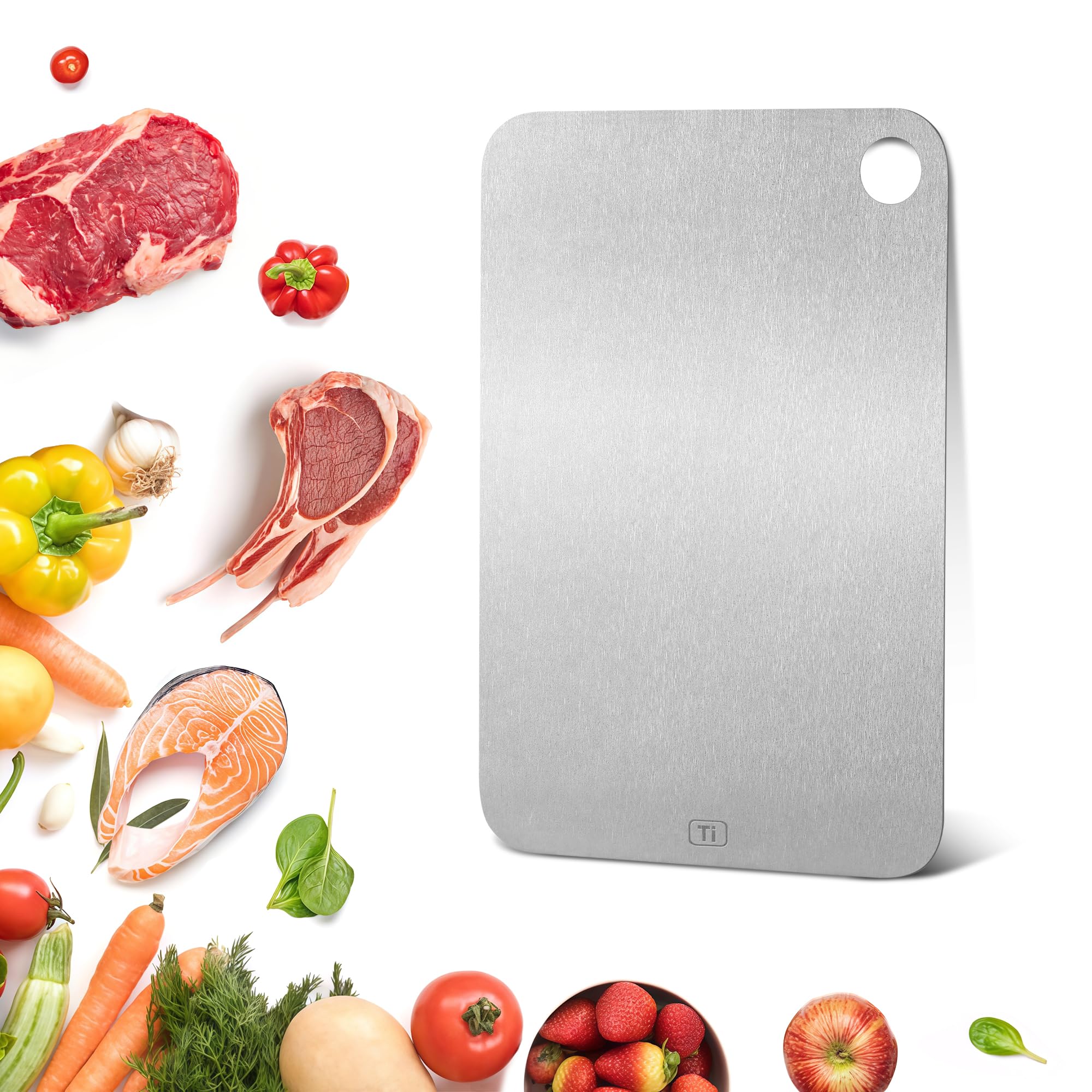 Titanium Cutting Board for Kitchen, 100% Pure Titanium Cutting Boards, Double Sided Food Grade Metal Cutting Board for Meat Fruits and Vegetables, Easy to Clean & Store (S, 11.2"L x 7.9"W)