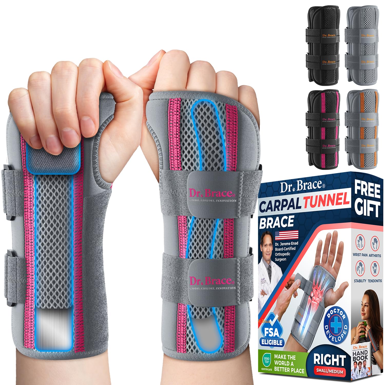 DR. BRACE Adjustable Wrist Brace Night Support for Carpal Tunnel, FSA & HSA Eligible, Doctor Developed, Upgraded with Double Splint & Therapeutic Cushion, Hand Brace for Pain Relief, Injuries, Sprains (S/M Right Hand, Black) — view 16