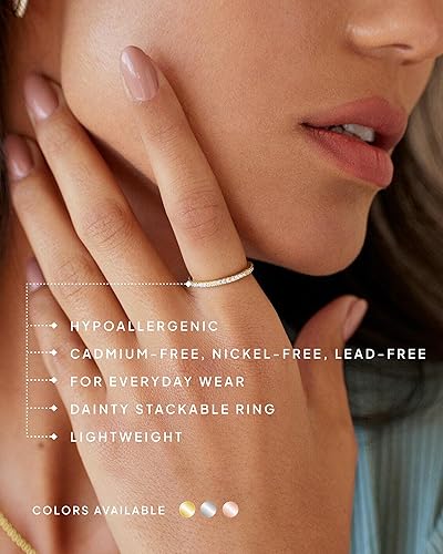 Miniatura 2 de PAVOI 14K Gold Plated Solid 925 Sterling Silver CZ Simulated Diamond Stackable Ring Eternity Bands for Women