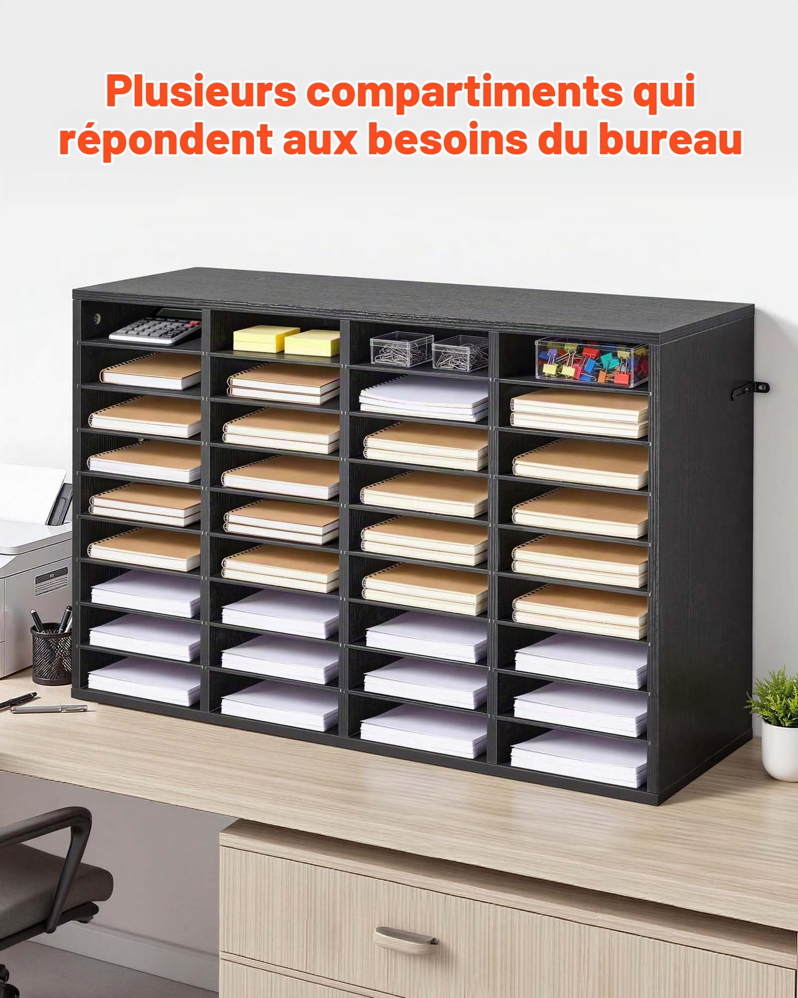 VEVOR Organisateur de Bureau en Bois, Trieur à 36 Cases avec Étagères Amovibles, pour Fichiers Documents Magazines École Maison, Casier à Courrier avec Panneaux de Particules, Classeur de Table Noir