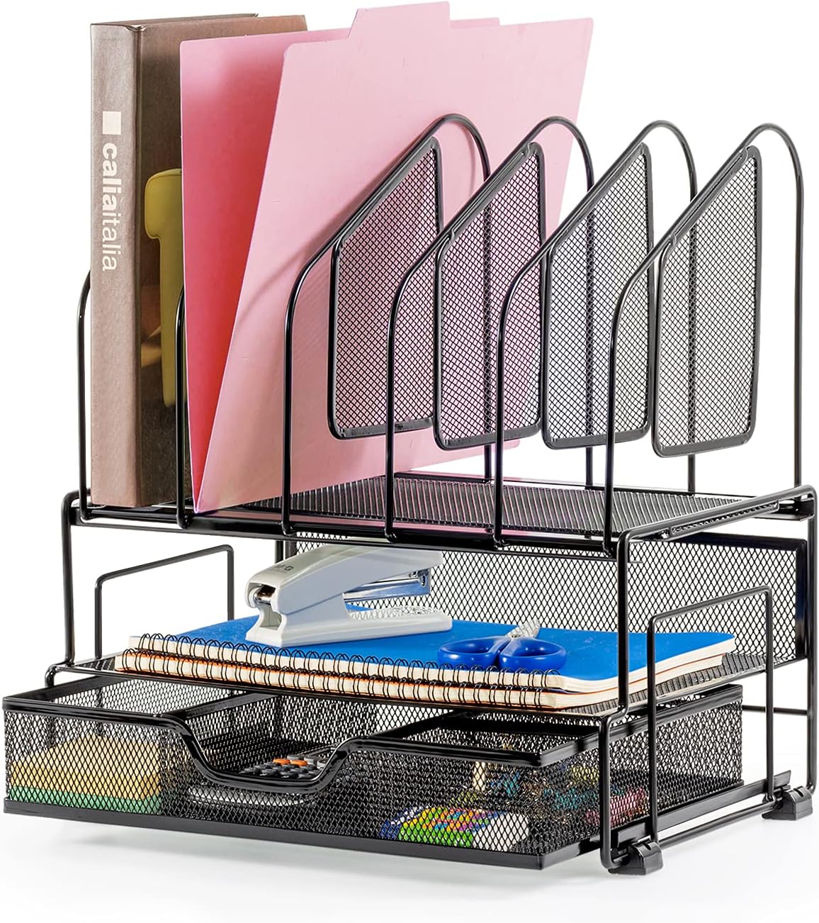 Buy Beiz Office Accessories Desk Organizer With Storage Drawer 2 Paper Tray 5 Upright Slots File Folder Holders Desktop Organization Desk Supplies For Home Office School College Dorm Workspace Black Online