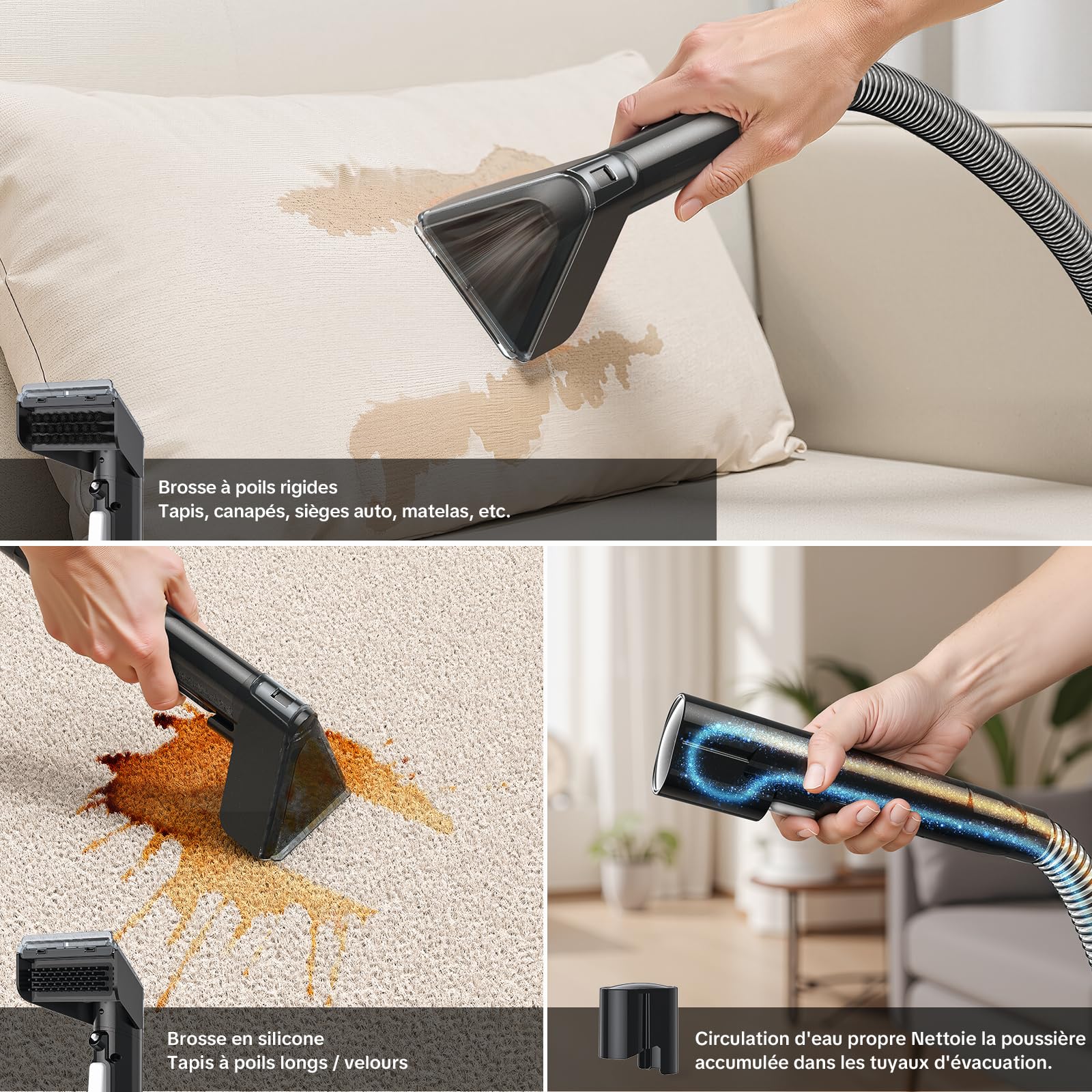 Shampouineuse Canapé et Tapis 600W, Nettoyeur Textile 18 kPa avec Aspiration Puissante, Injecteur Extracteur pour Canapé, Moquette, Matelas et Voiture, Nettoyage en Profondeur