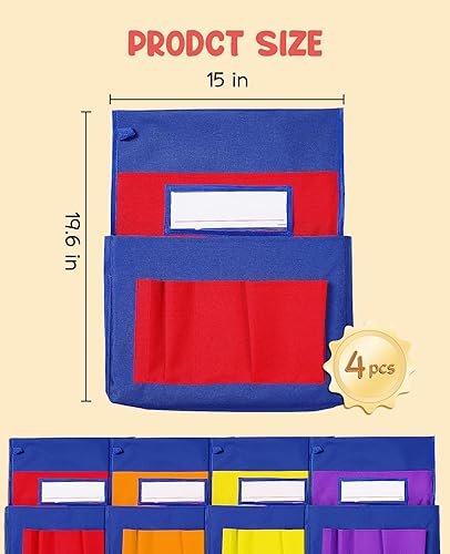 Miniatura 3 de JoyCat Bolsillos para sillas de estudiantes para aulas con etiquetas de nombre, fundas de almacenamiento de asiento escolar, tabla de bolsillo para