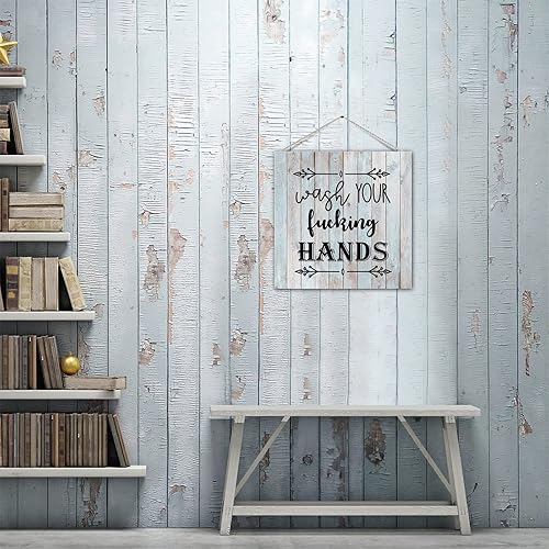 Miniatura 8 de Placa de madera para colgar en la puerta con aspecto desgastado, diseño de casa de campo, para baño, decoración de pared para baño, inodoro