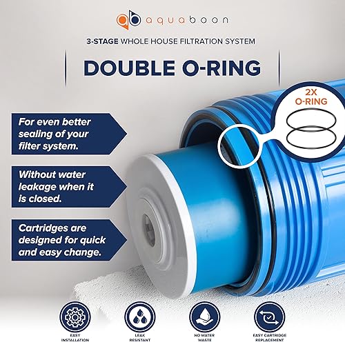 Miniatura 4 de Aquaboon Sistema de filtro de agua de 3 etapas con 20 x 4.5 GAC y filtros de sedimentos para sistema de filtración de agua para toda la casa con