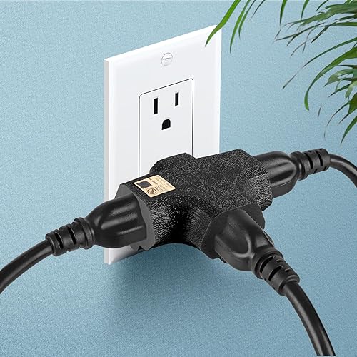 Miniatura 9 de Adaptador de pared de 3 tomacorrientes en forma de T, extensor de enchufe de 3 clavijas con conexión a tierra, 125 V 1875 W, enchufe de pared