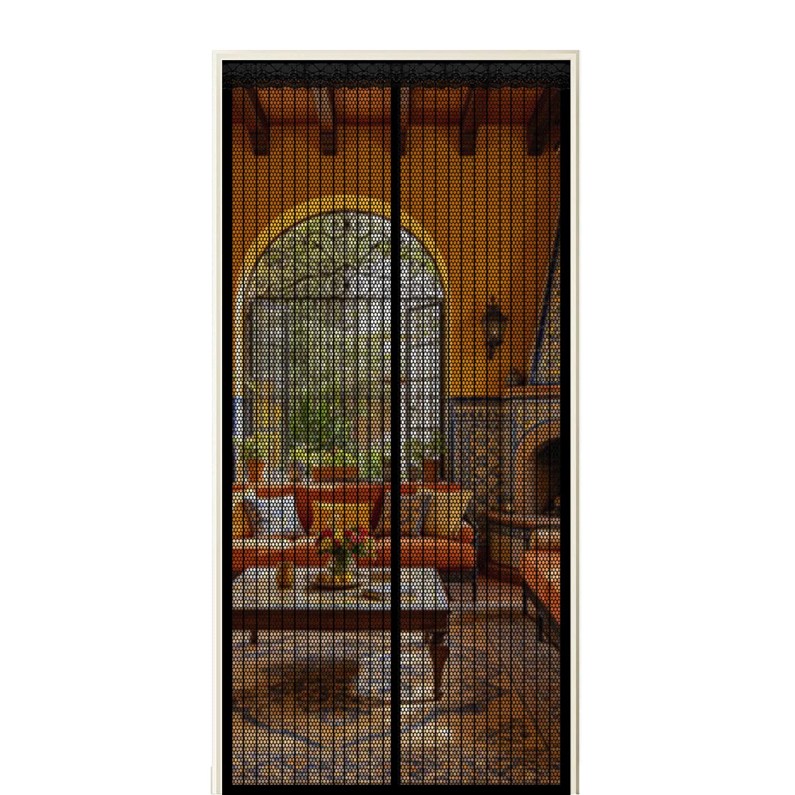 Xuehmin Black Fly Screen Door 115 X 265 Cm Self Sealing Powerful Magnets Screen Door Fly With Powerful Magnets & Full Frame Magic Tape Suitable For Patio Doors Balcony Bedroom,