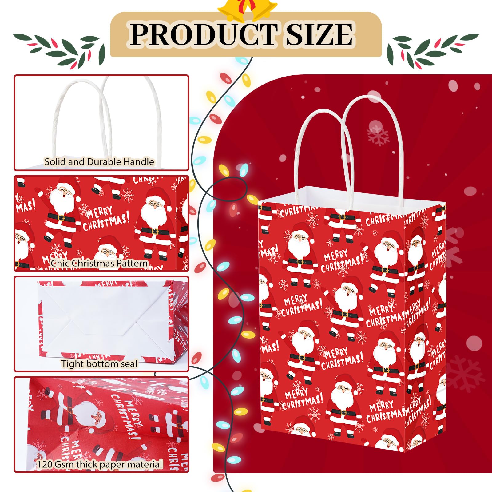 AmazingSpark Lot de 100 sacs cadeaux de Noël en vrac avec motif Père Noël, bonhomme de neige, arbre de Noël, élan, pour cadeaux de fête de Noël