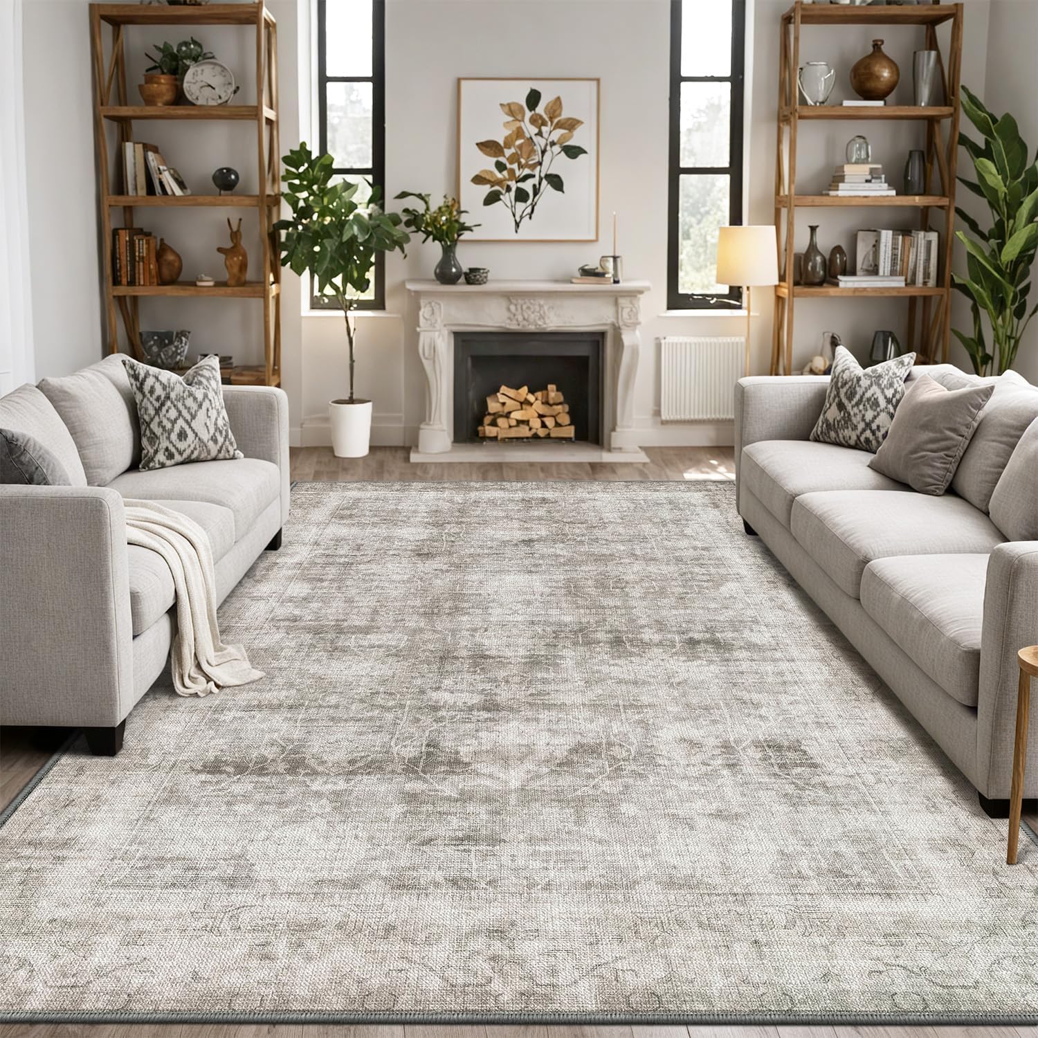 Tapis antidérapant lavable gris 120x180cm pour cuisine et salon