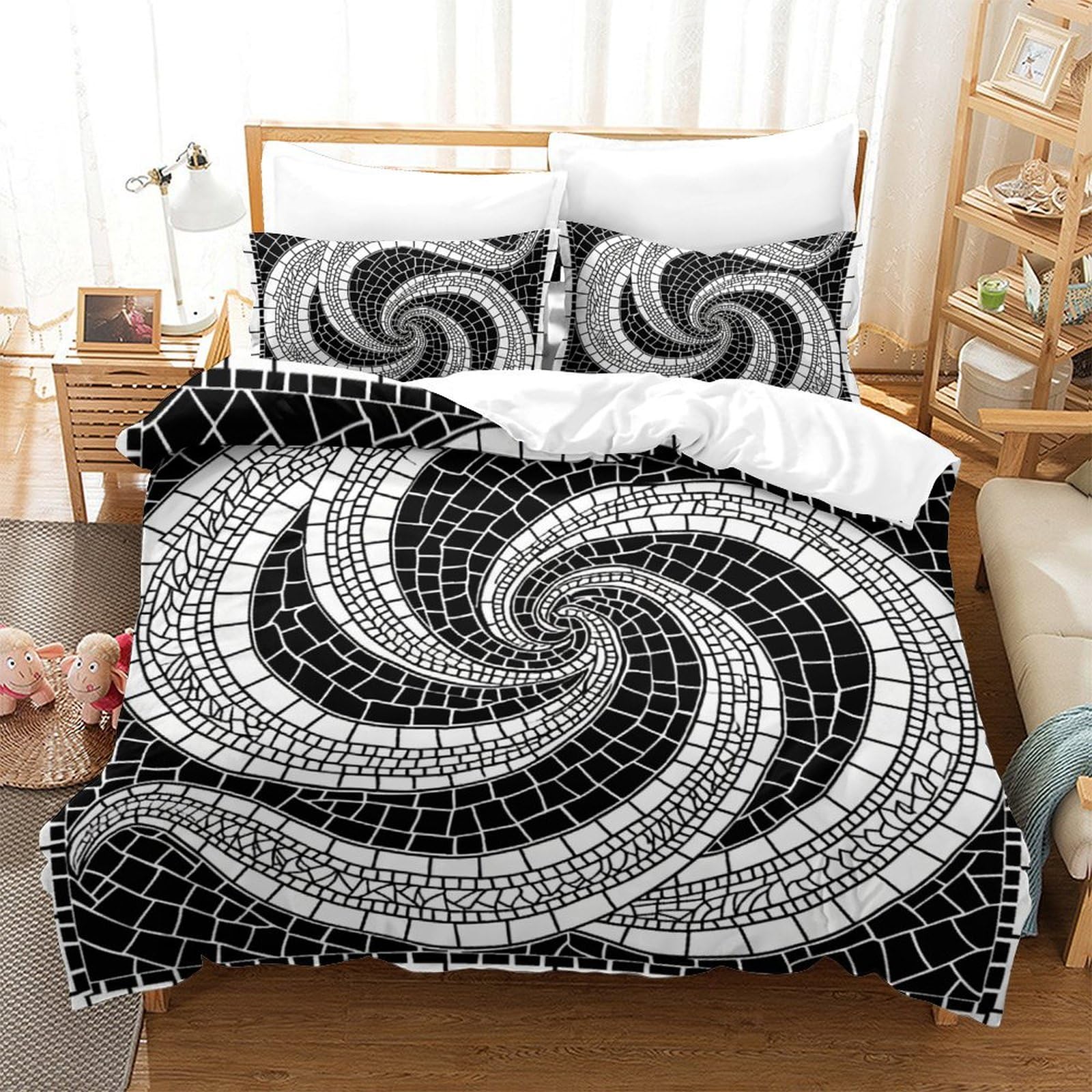 Parure de lit double 200x200cm à motif imprimé 3D Stripess pour moderniser une chambre à coucher