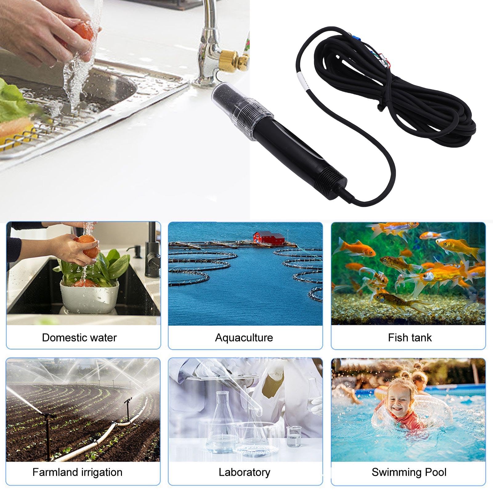 CHICIRIS Sonda de Electrodo de PH de Alta Precisión con Compensación de Temperatura para Uso en Laboratorio, Material ABS Duradero, 1 Unidad