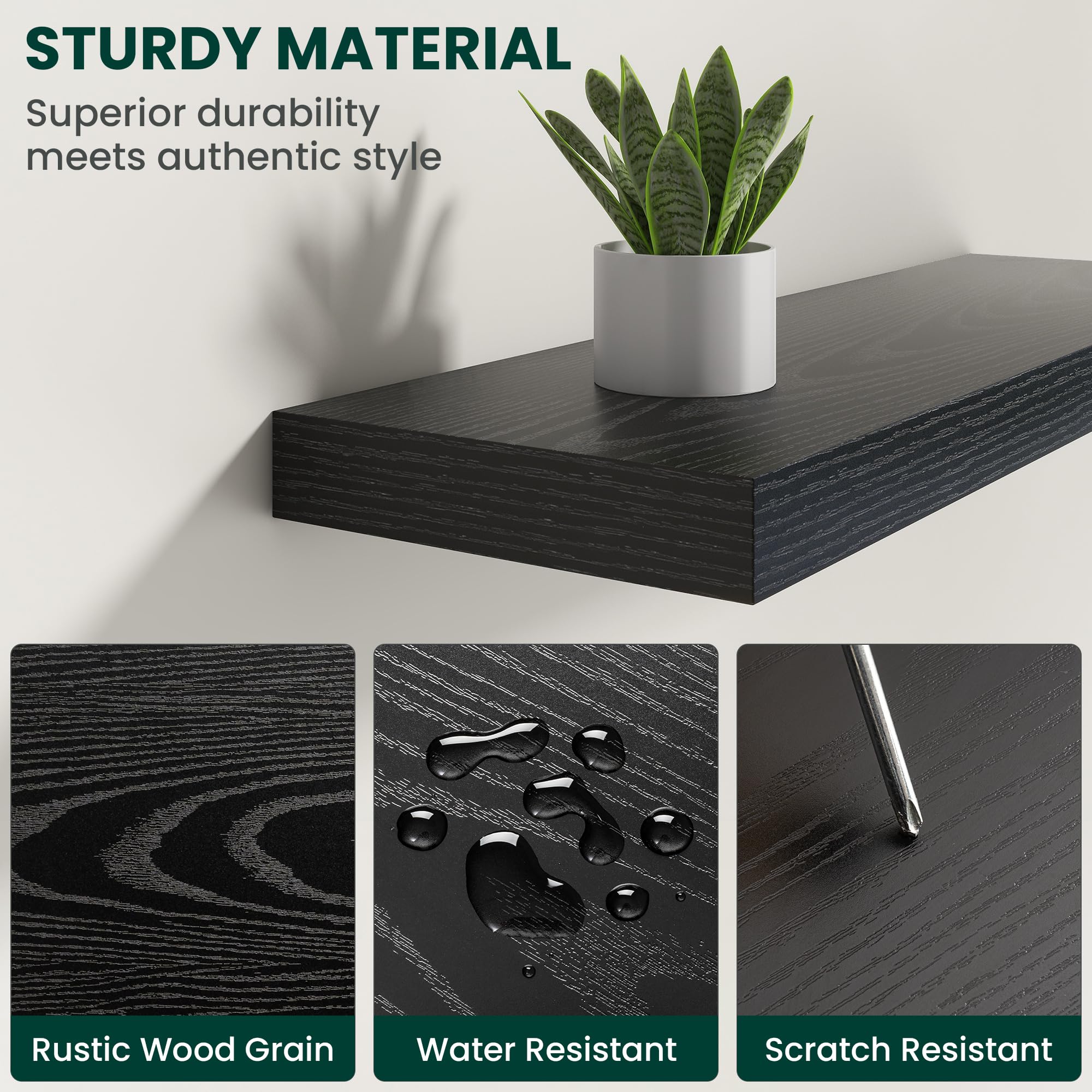 Juego de 2 estantes flotantes de 120 cm para pared con soportes invisibles, estante de madera resistente montado en la pared para cocina, baño, sala de estar, dormitorio