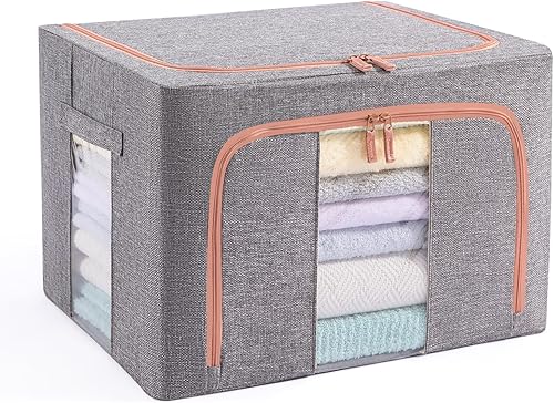 Miniatura 15 de GuliPostan Paquete de 3 contenedores apilables de almacenamiento de ropa de 66L con asas de marco de metal y cremallera, caja organizadora plegable