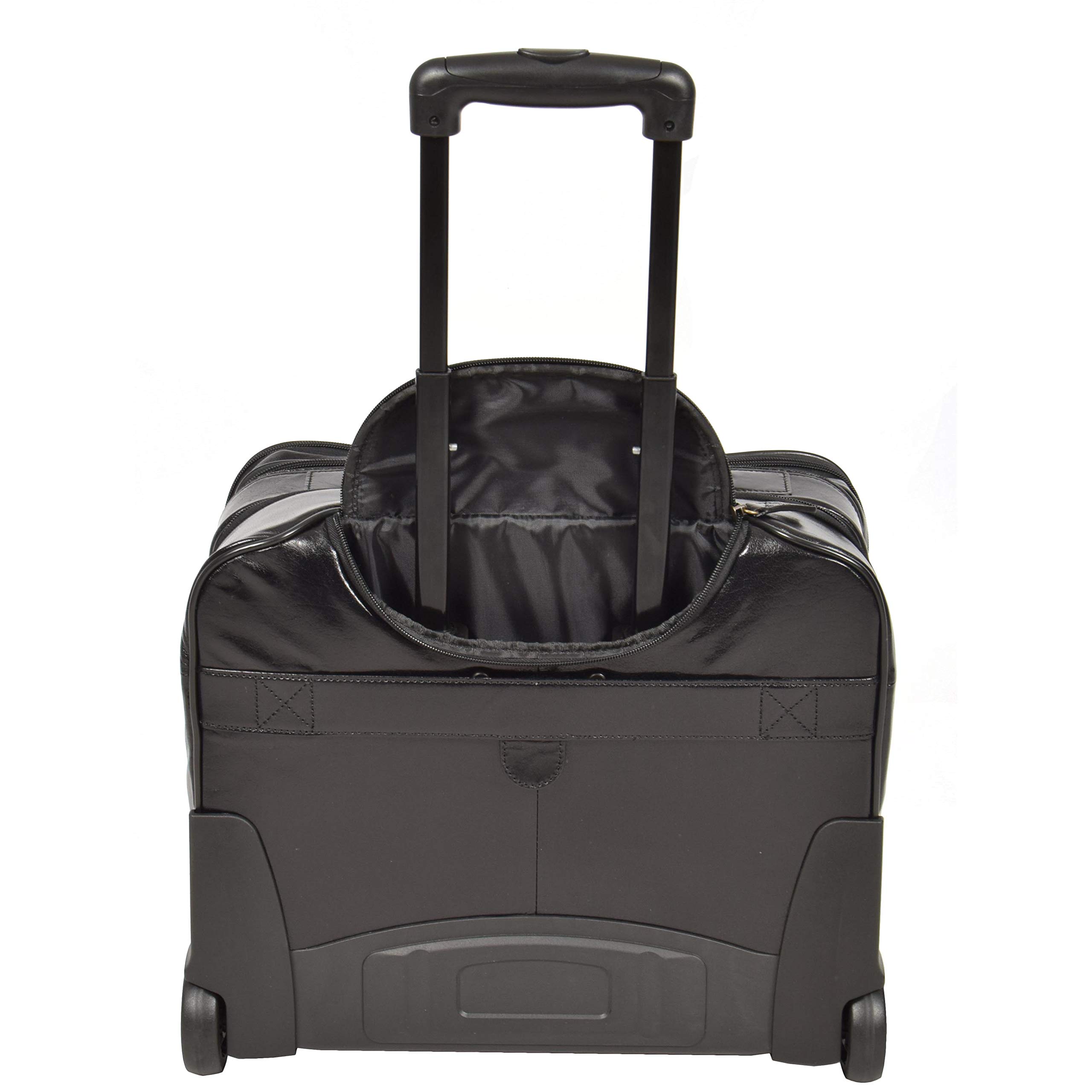 Borsa da viaggio in vera pelle con manico telescopico HOL15, Nero , L, Custodia pilota con ruote