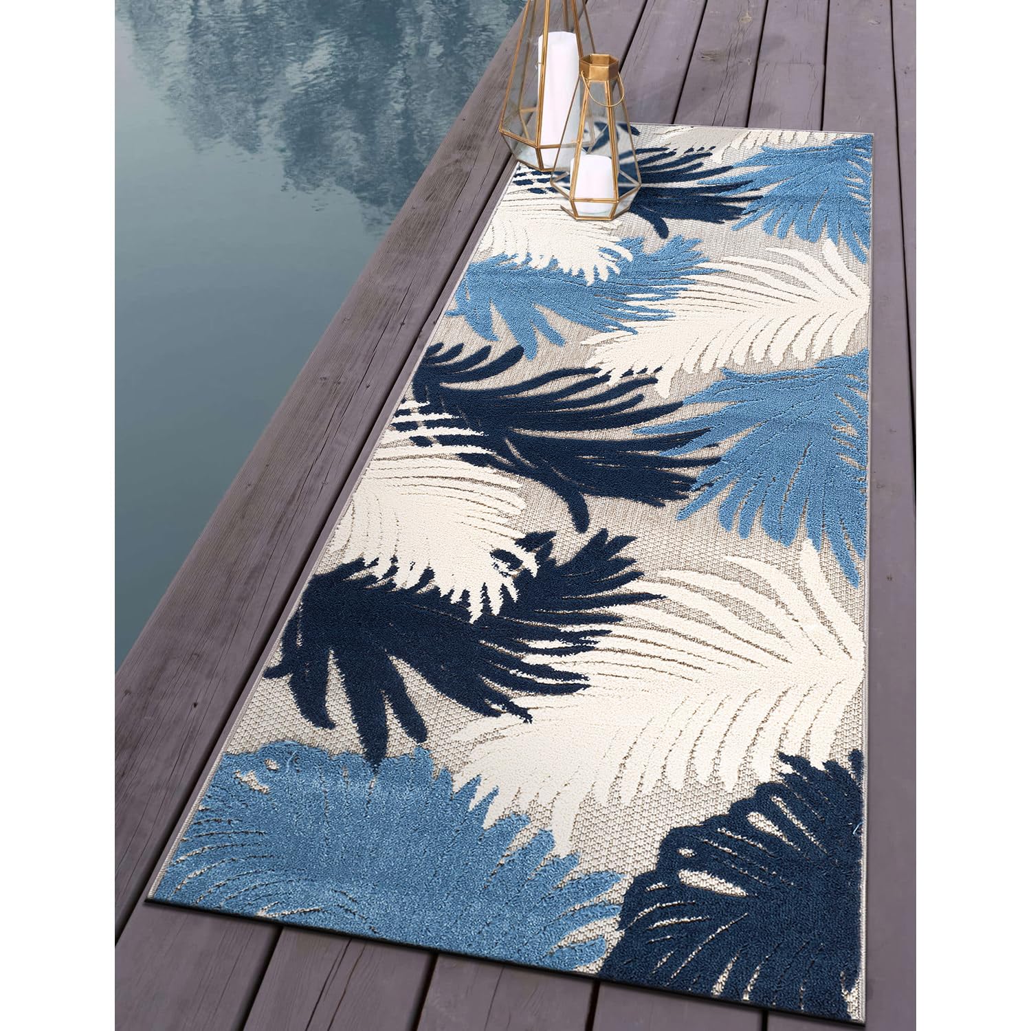 Rugshop Lucca Contemporary Floral Indoor/Outdoor 2' 7" X 6' Navy-image-21