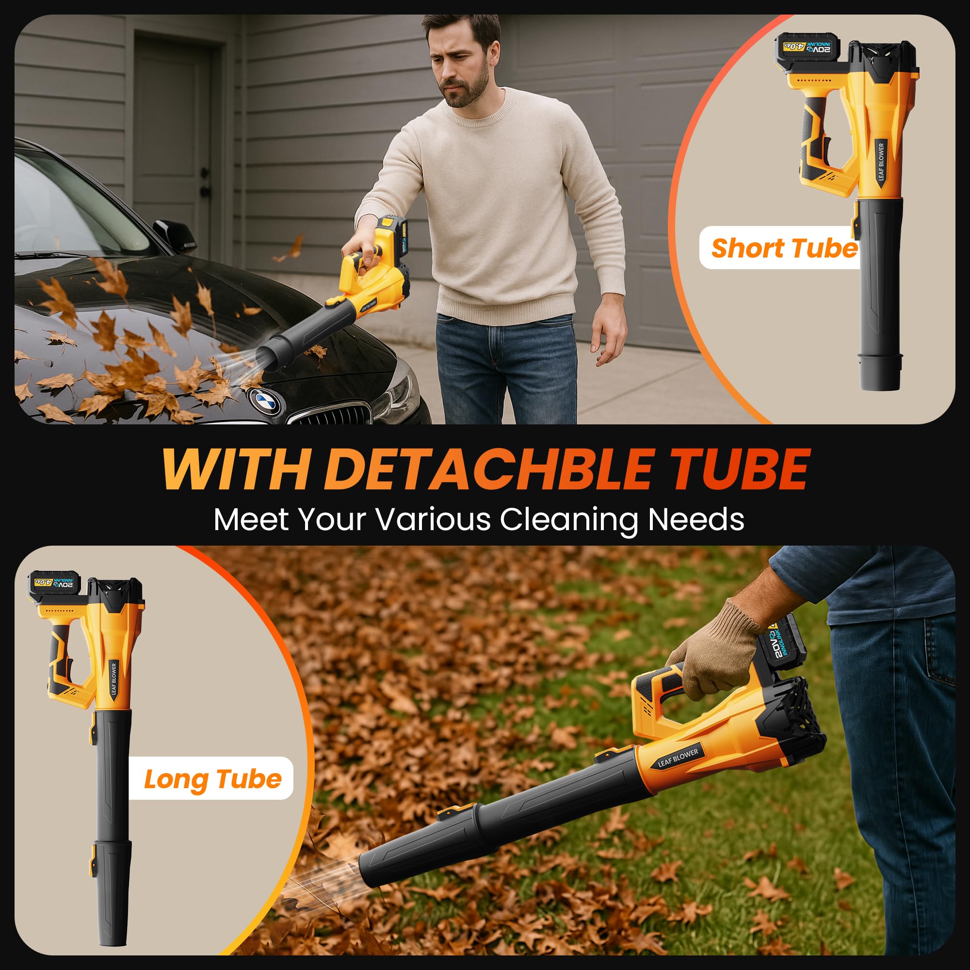 Soffiatore per foglie senza fili con batteria da 4,0 Ah e caricabatterie, potente soffiatore elettrico per foglie con 6 velocità del vento regolabile, detergente leggero e portatile per patio, cura