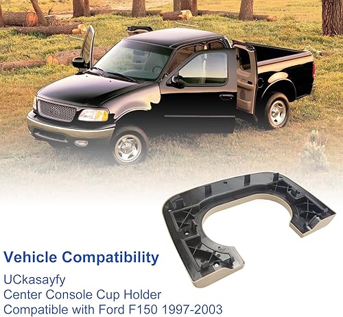 Miniatura 2 de Cubierta de consola central, soporte para portavasos y reposabrazos de repuesto compatible con Ford F150 1997-2003 marrón (plástico duro no