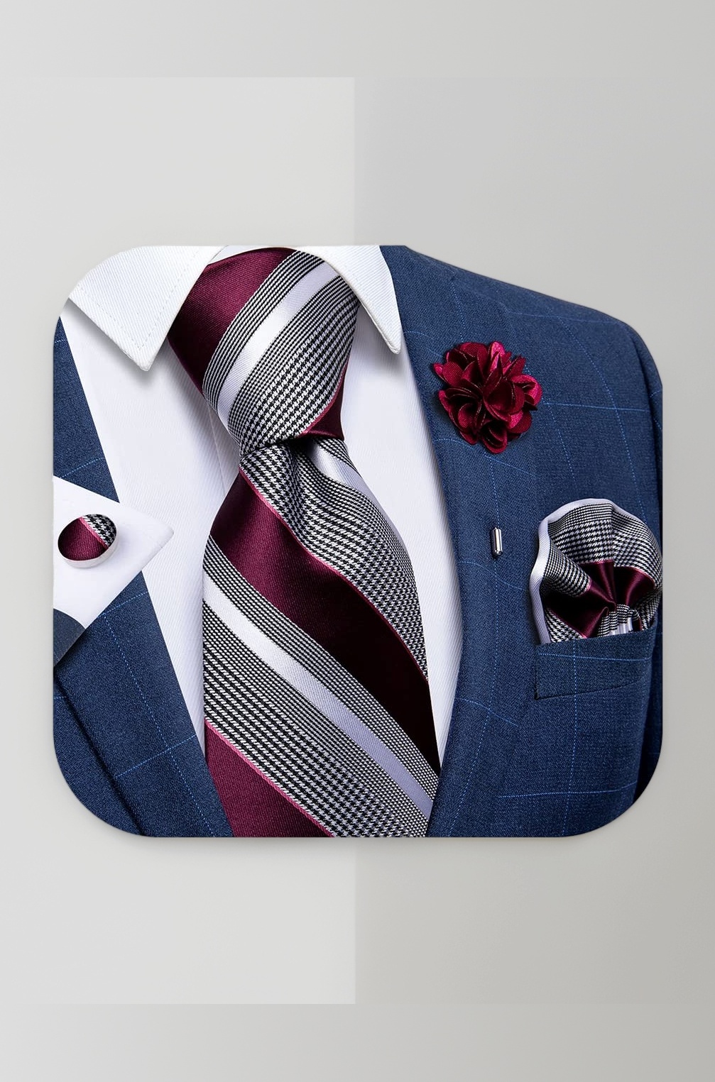 DiBanGu Silk Tie Woven Handkerchief Men's Necktie and Lapel Pin Brooch Set Paisley Plaid Solid Floral