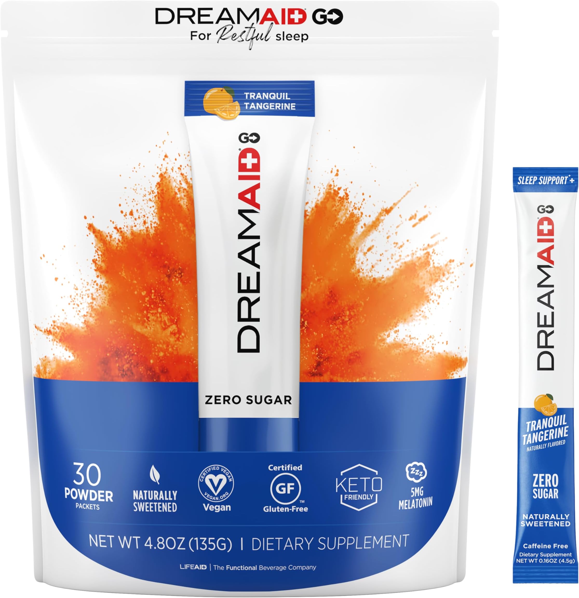 Sleep Aid Drink with Melatonin + Chamomile, DreamAid Helps Adults Fall Asleep Faster, Sleep Longer and Waking up Feeling Rejuvenated - Zero Sugar & Keto Friendly, 30 Count (Pack of 1)