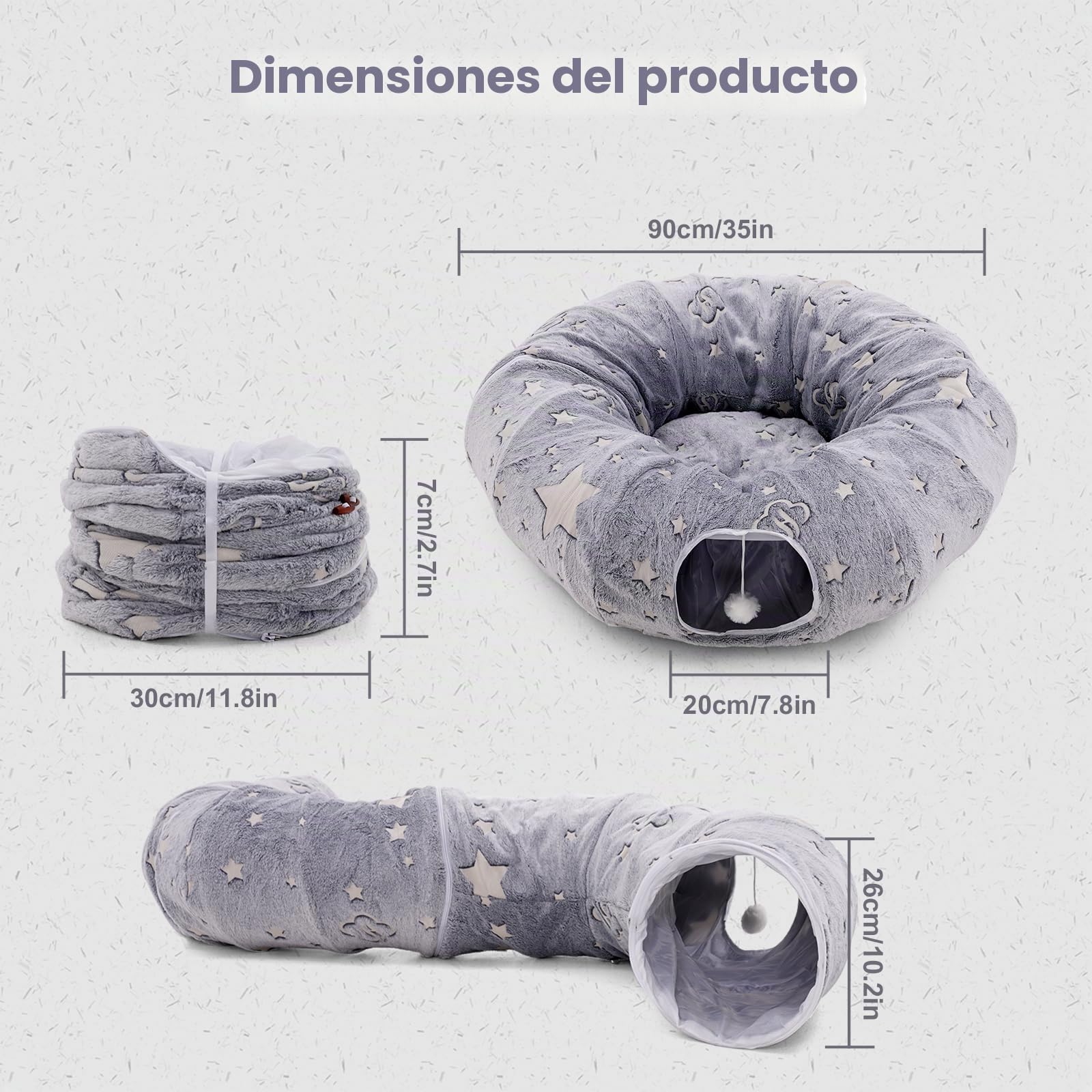 Tunel para Gatos, Túnel Redondo de Cama Tunel para Gatos, con Alfombrilla de cojín Donut Forma Circular Plegable extraíble, Juguetes para Gatos Interactivos para Interiores