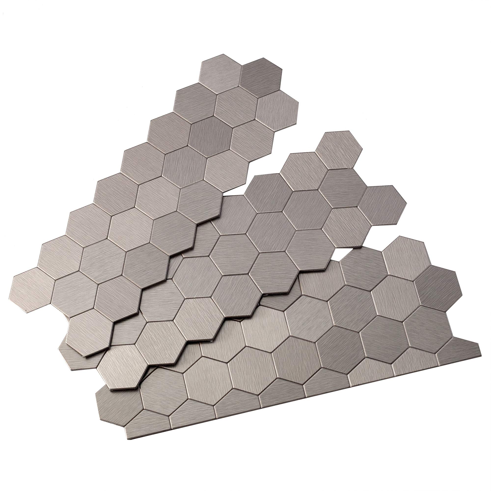 Aspect Peel and Stick Backsplash 11in x 4in Honeycomb Stainless Matted Metal Tile for Kitchen and Bathrooms (3-Pack)