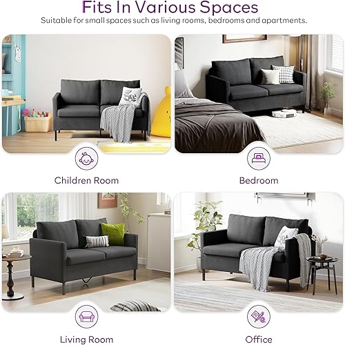 Miniatura 7 de TYBOATLE Sofá biplaza moderno de tela para sala de estar asientos tapizados de 51 pulgadas de ancho muebles de 2 plazas con patas de hierro para
