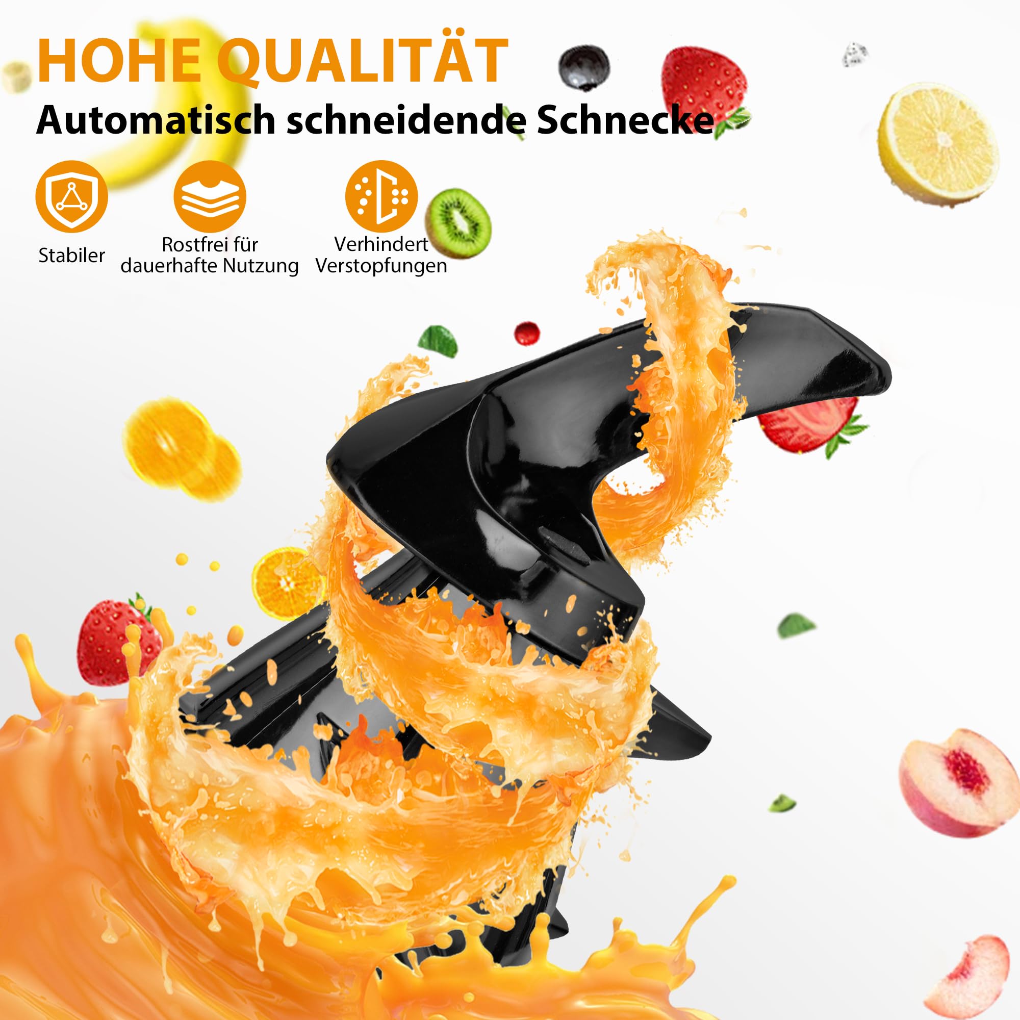 PUKOMC Kaltpressentsafter mit 14,7 cm (5,8 Zoll) großem Einwurf - Slow Juicer für ganze Früchte und Gemüse, 1,8 Liter Behälter, 300W, inklusive Reinigungsbürste und Auffangbecher, grau