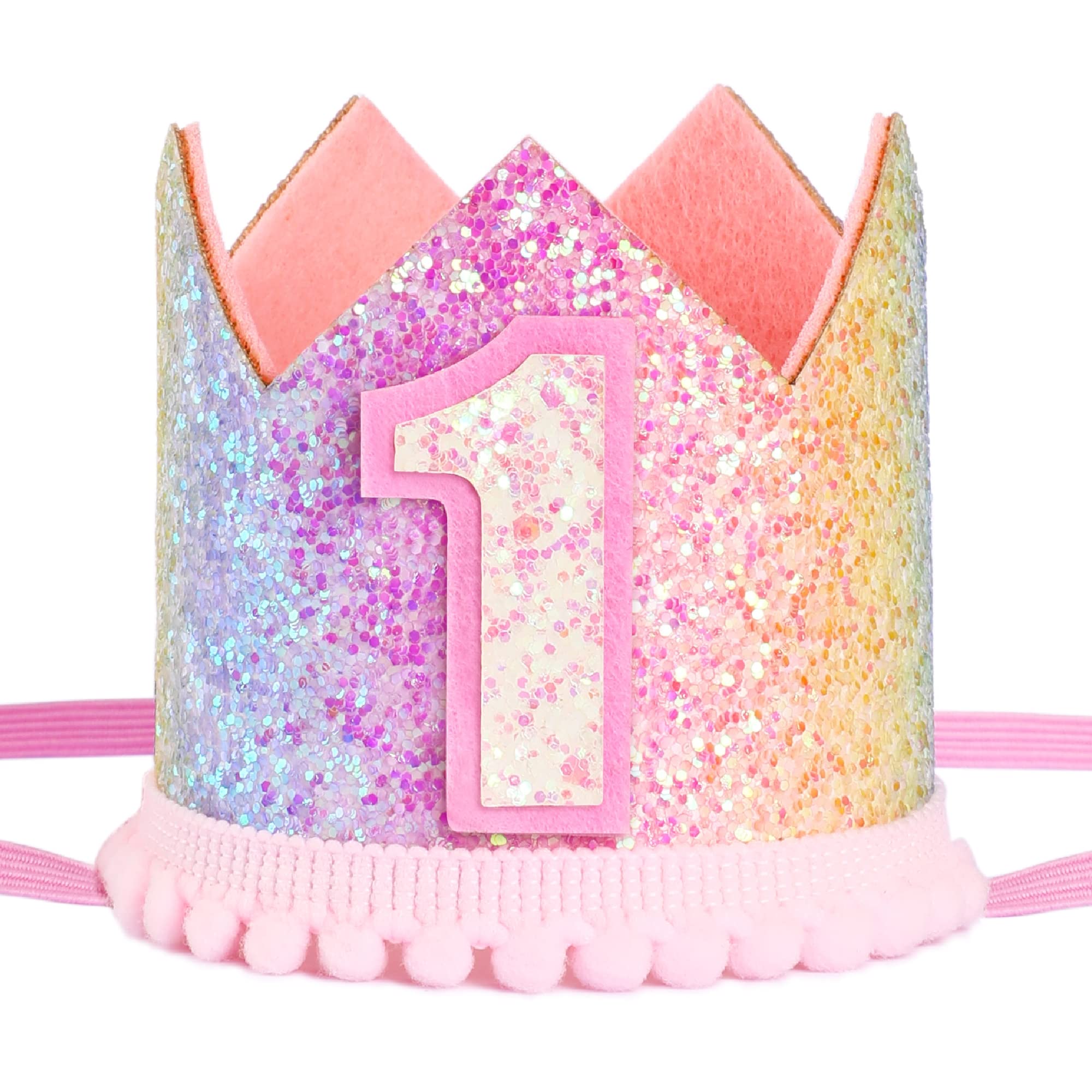 BoKin Rainbow Gradient 1st Birthday Crown, Baby's First Birthday Photo Props and Party Decorations for Girls