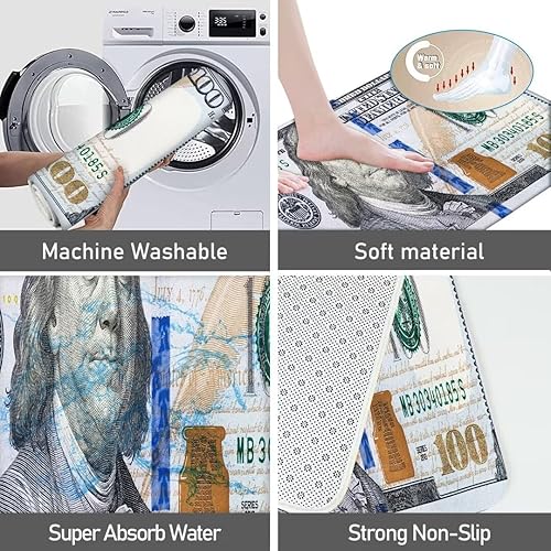 Miniatura 6 de Hundred Dollar Bills - Alfombra de pasillo larga para pasillo, 100 billetes de Estados Unidos, alfombra de área de dinero, alfombra antideslizante