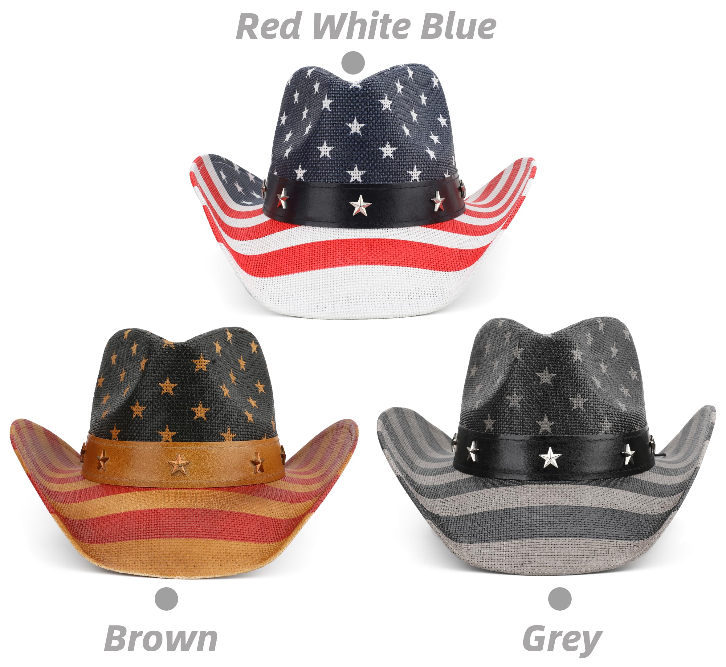 Cappello da cowboy con bandiera americana, unisex, stile patriottico del 4 luglio, cappello da cowgirl