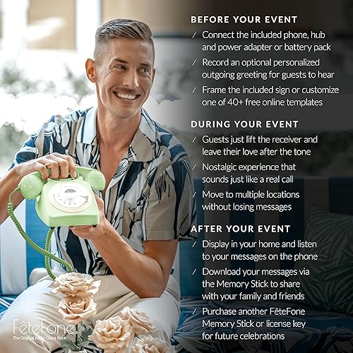 Miniatura 6 de FeteFone The Mod - Libro de invitados con audio vintage, grabadora de mensajes de voz única, alternativa para bodas, despedidas de soltera, fiestas