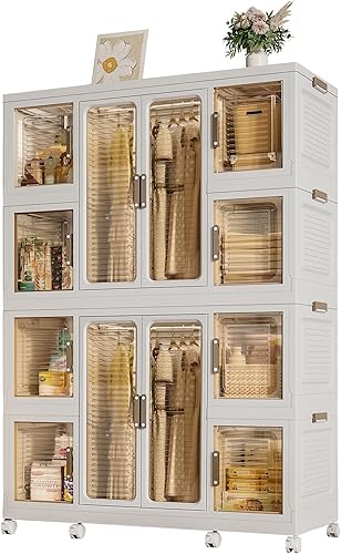 Miniatura 11 de Organizador de Guardarropa Portátil para Almacenamiento de Armario, Organizador de Armario Plegable de Plástico con Puerta Magnética Transparente,