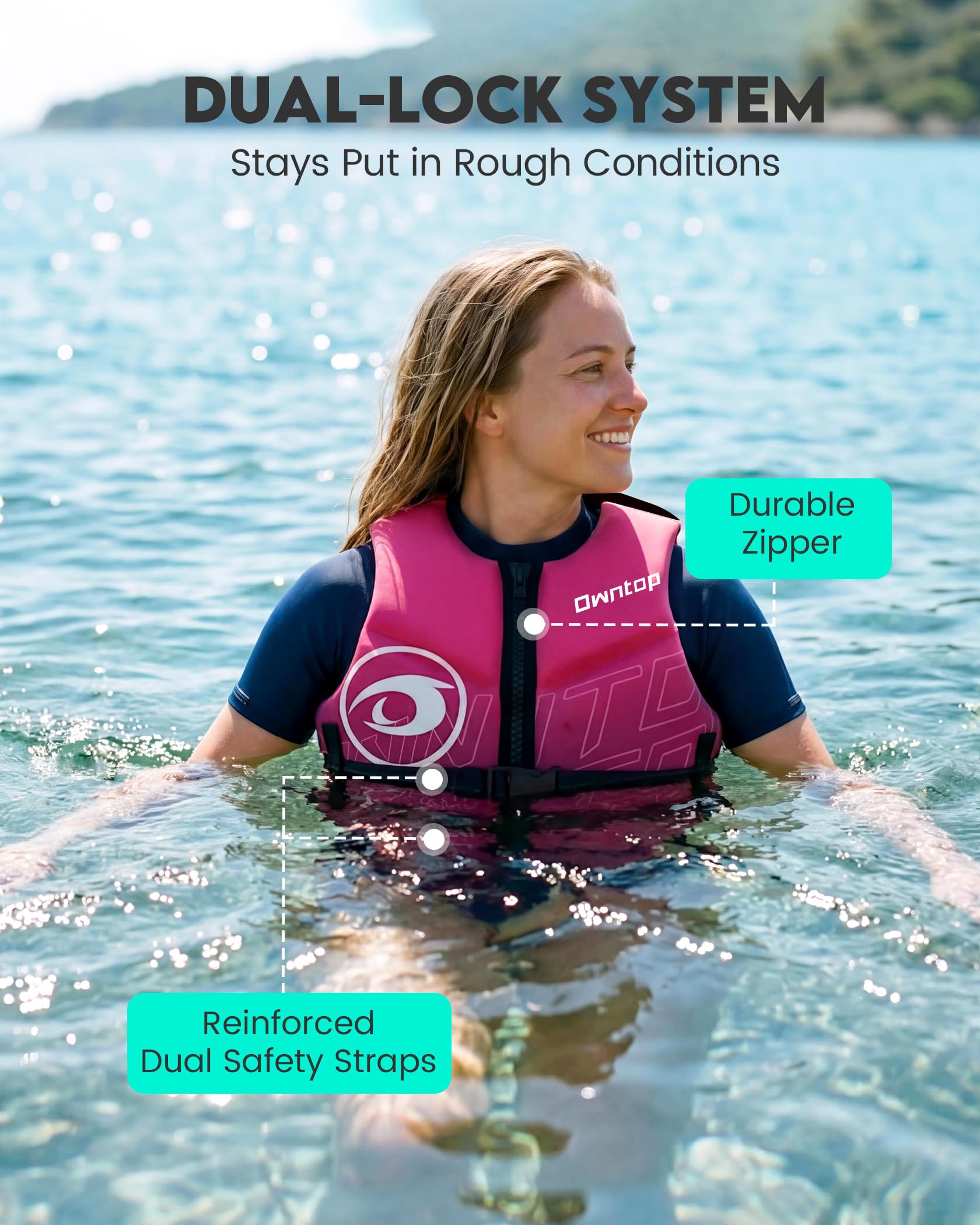 Owntop Giubbotto Galleggiante per Adulti | Aiuto al Galleggiamento in Neoprene Pieghevole con Doppie Cinghie in Vita | Gilet di Galleggiamento Leggero per Barca, Kayak, Paddle e Pesca