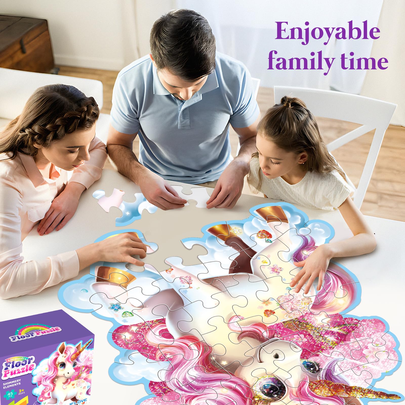 Jumbo Shimmery Floor Puzzle for Kids,Unicorn Jigsaw Large Puzzles,45 Piece Unicorn Puzzle for Toddler Ages 3-5,Children Learning Preschool Educational Toys,Birthday Gift for 4-8 Years Old - Image 5