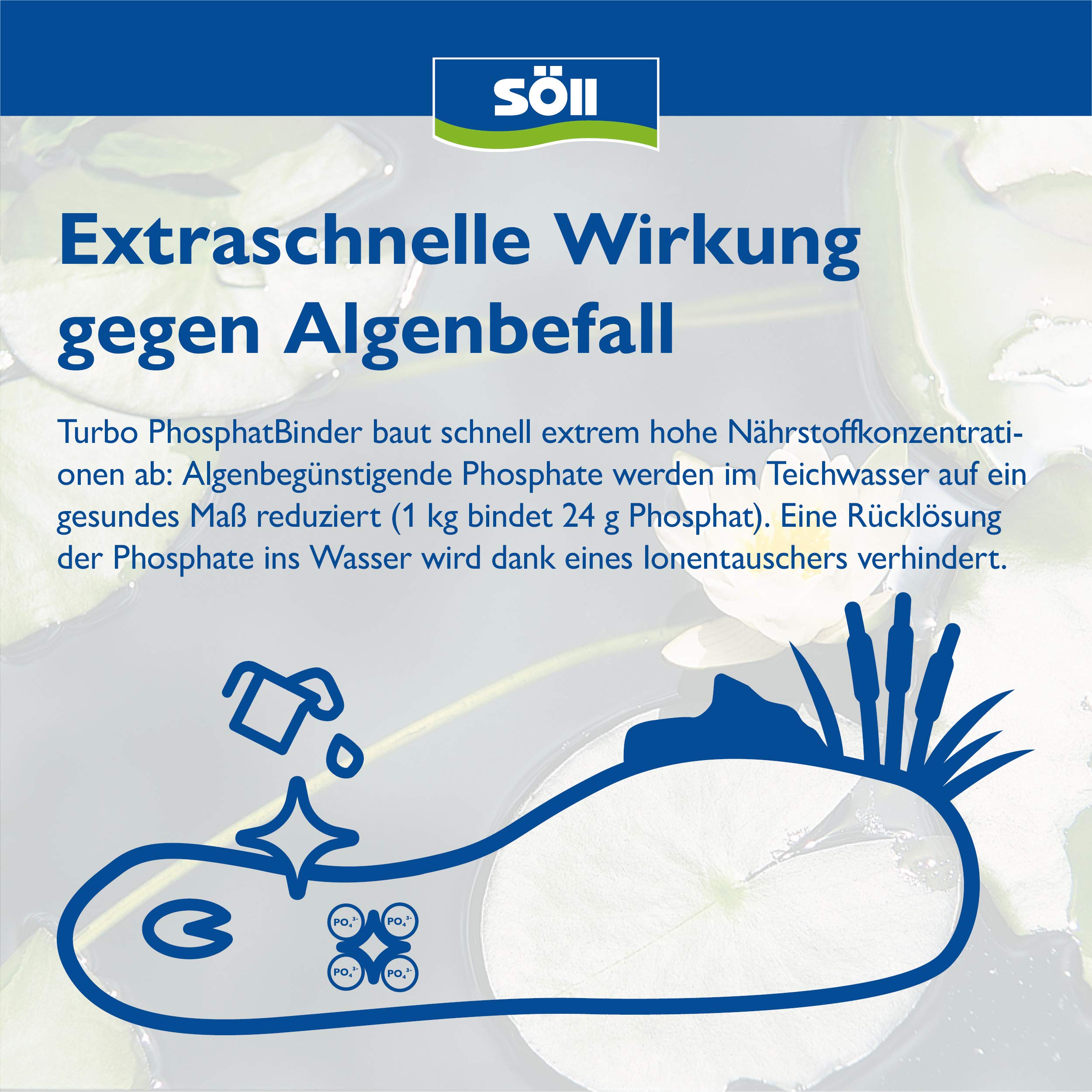 Söll 81799 Turbo PhosphatBinder, 600 g - sofort wirksames Teichpflegemittel zur schnellen Phosphatbindung und Algenvorbeugung im Gartenteich Schwimmteich Fischteich