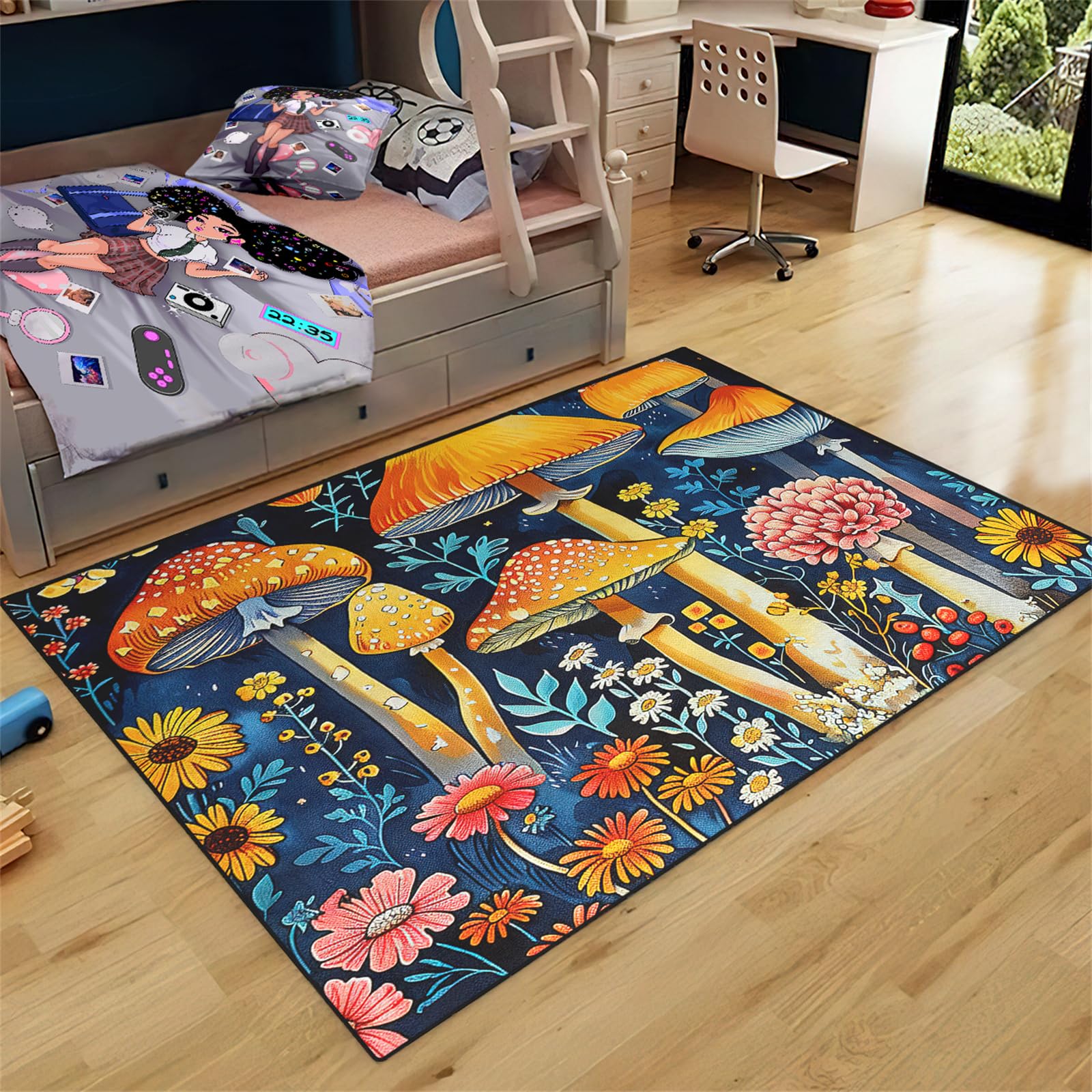 Mushroom Area Rug for Girls Bedroom - Mushroom Pattern Carpet Decor Cartoon Rugs for Living Room Playroom Nursery Decor,3'×4'