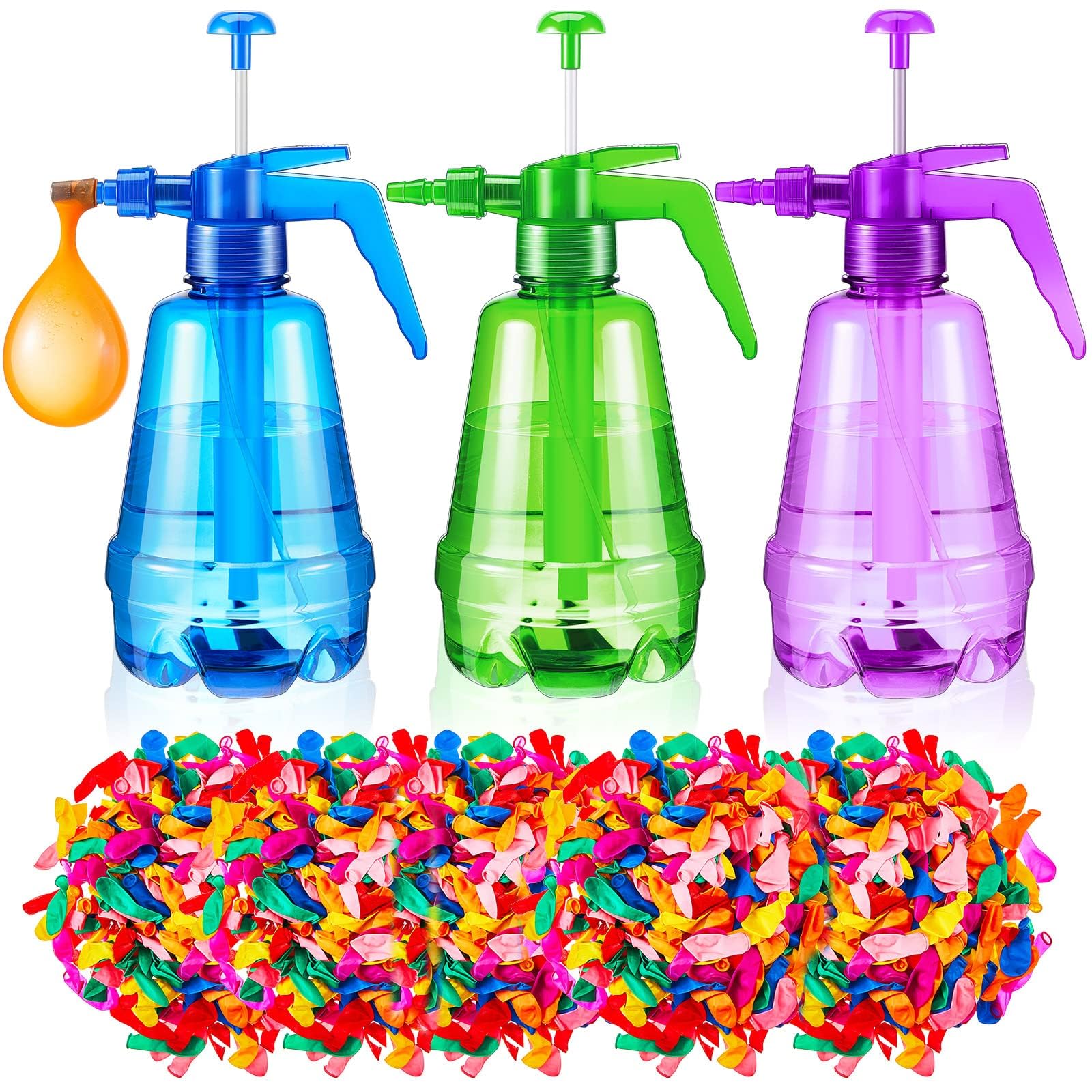 Excefore Water Balloon Pump with 1500 Balloons, 3 Pcs Water Balloon Pump, 3 in 1 Air and Water Balloon Inflator, Portable Filling Pumping Station, for Summer Themed Parties Water Fight