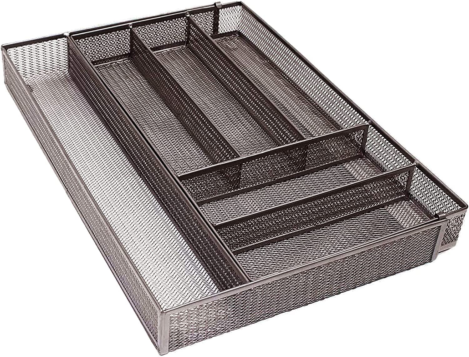 HOHAOO Cutlery Tray, COOLPEEN 6 Compartments Mesh Kitchen Drawer Cutlery Organizer Storage, Expandable Utensil Drawer Organizer with Non Slip Foam Feet, Kitchen Storage & Organization for Home Office